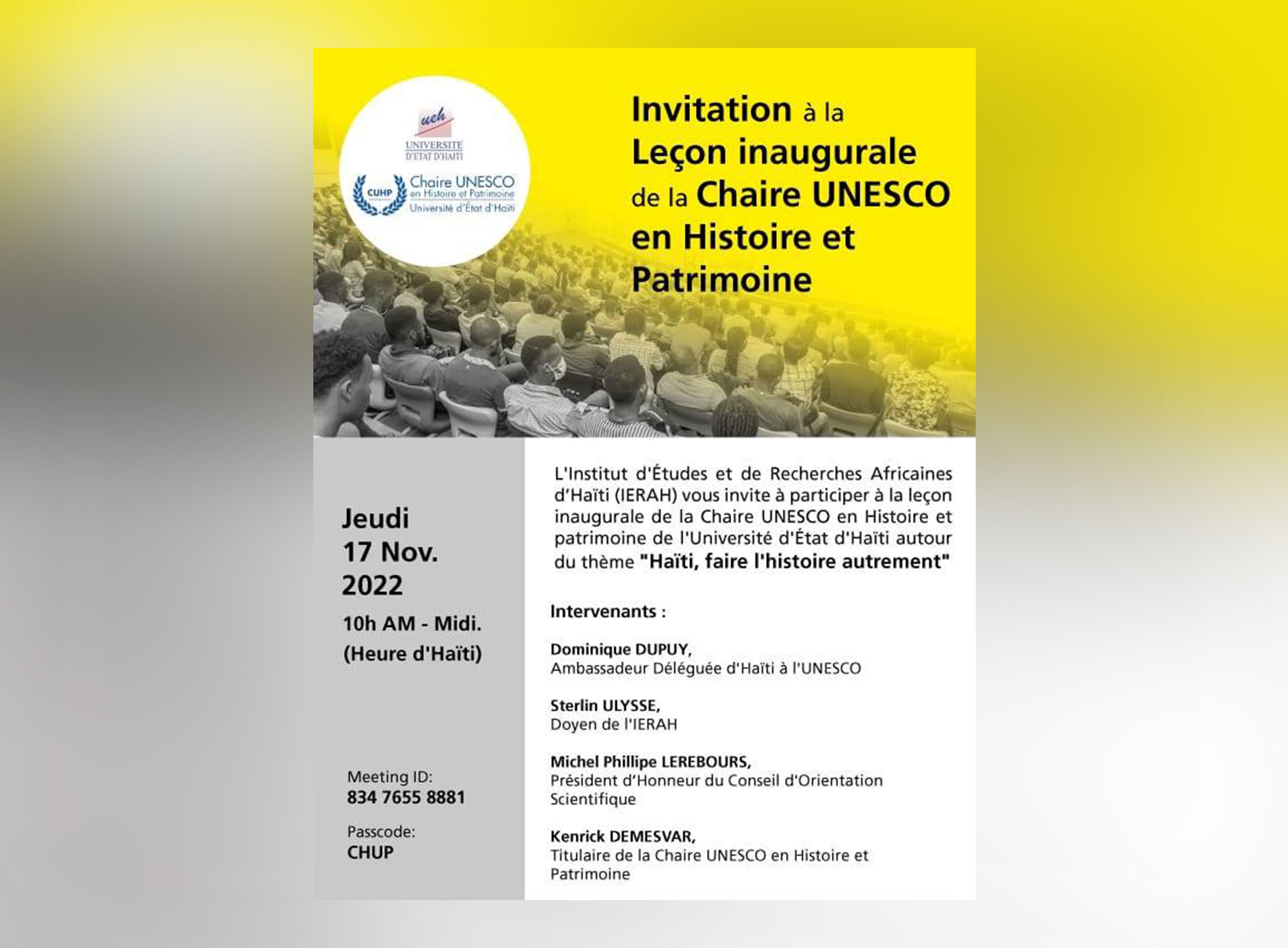 Autour de la leçon inaugurale de  Chaire UNESCO de l’UEH