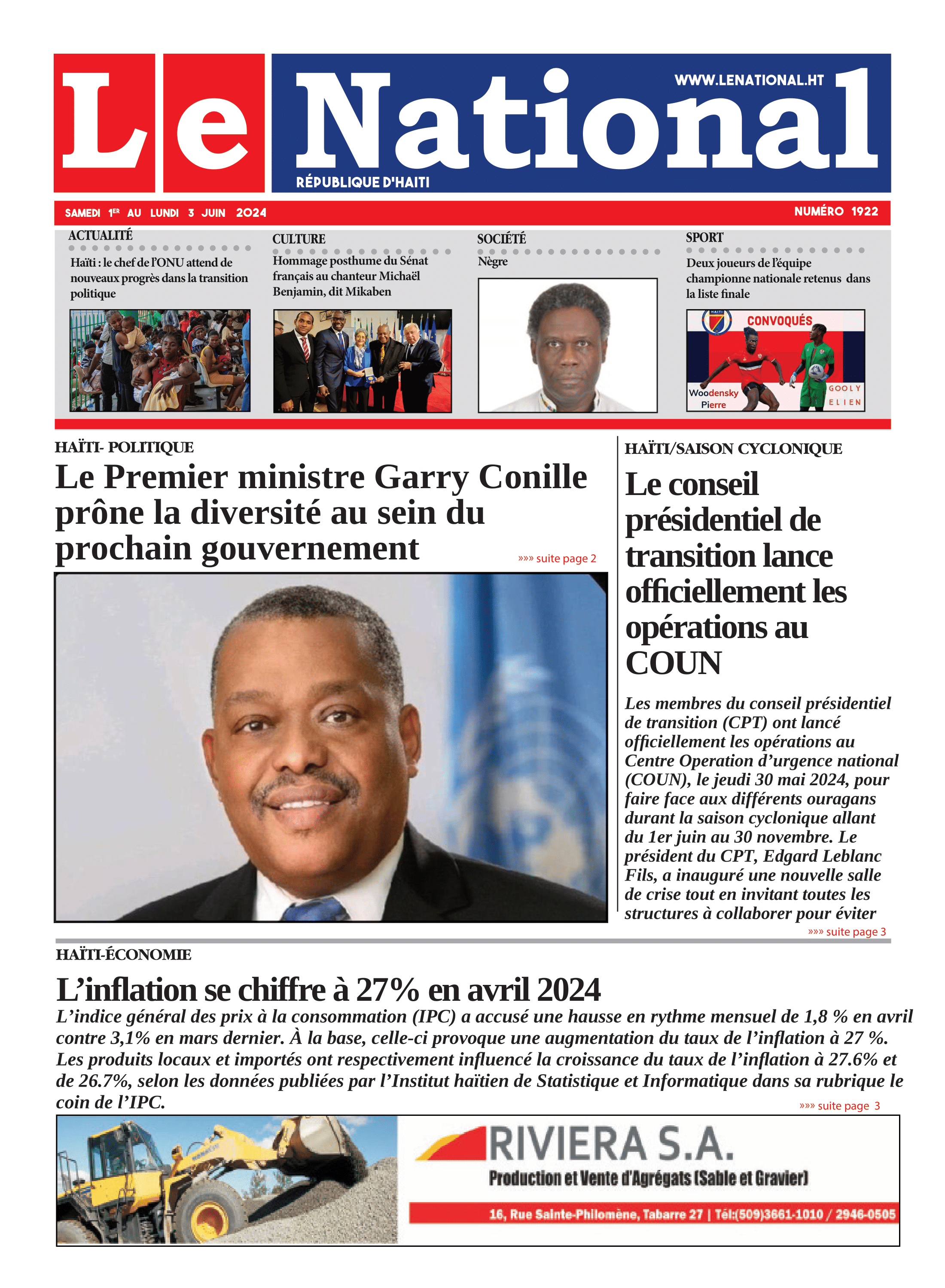 Page 1 de l'édition 1922