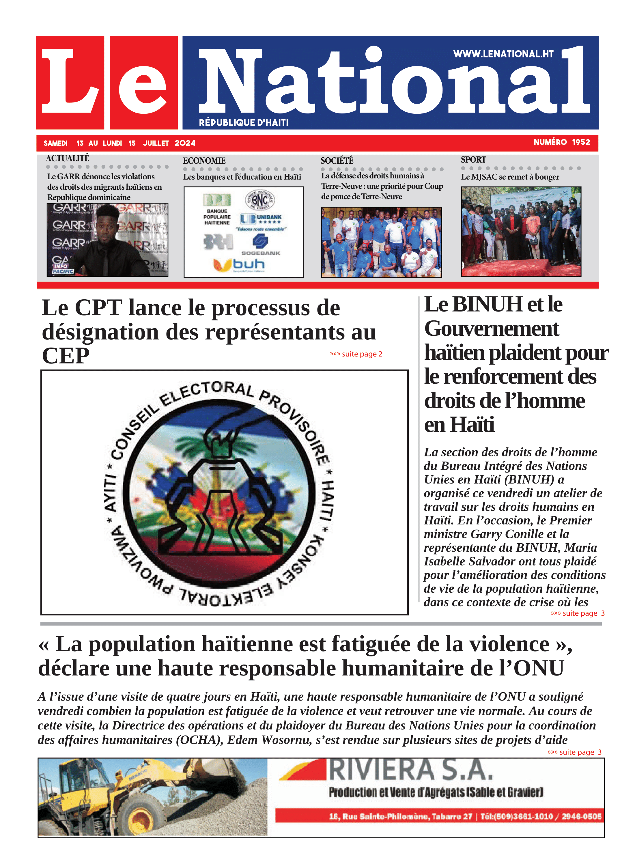 Page 1 de l'édition 1952