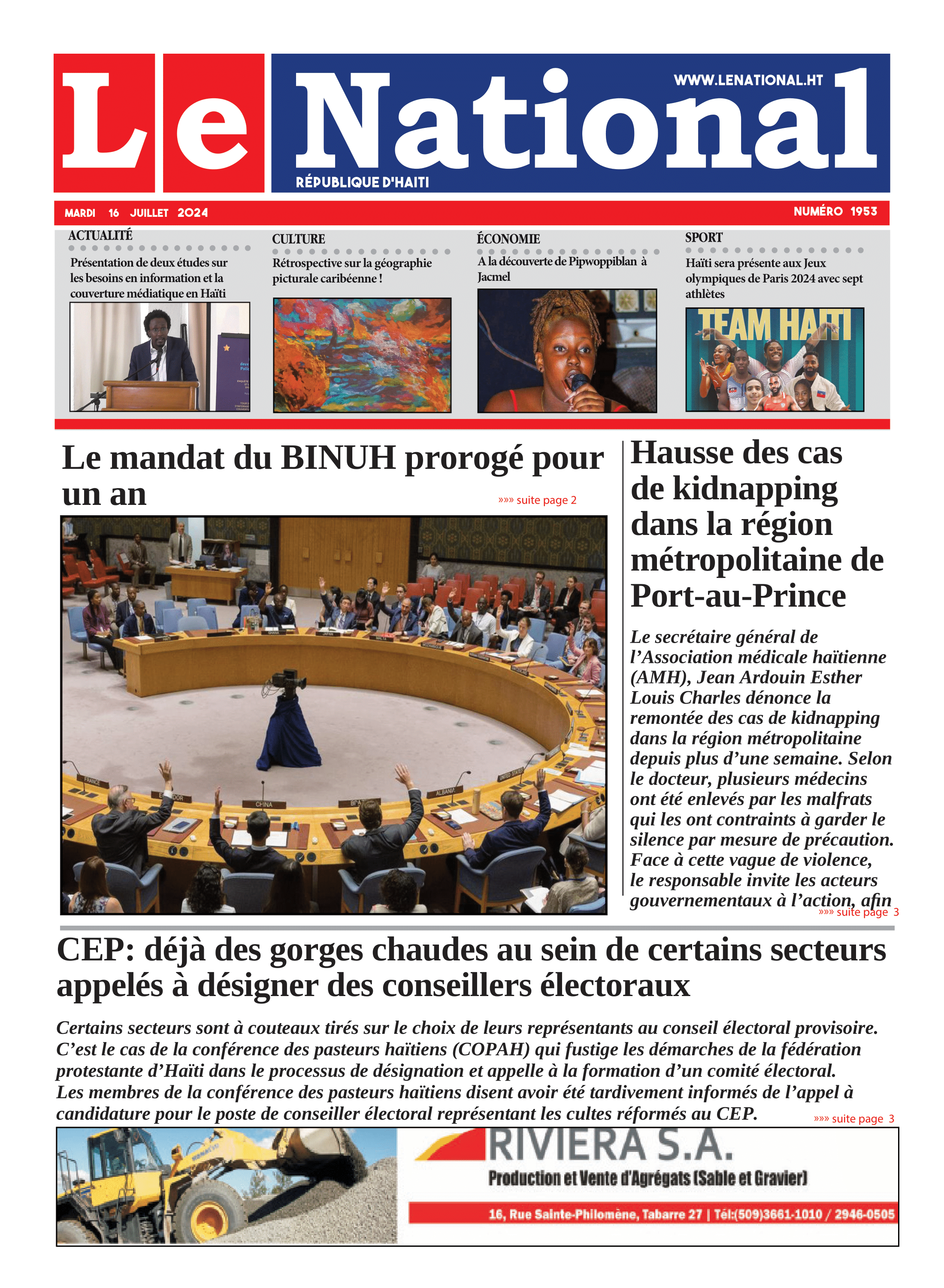 Page 1 de l'édition 1953