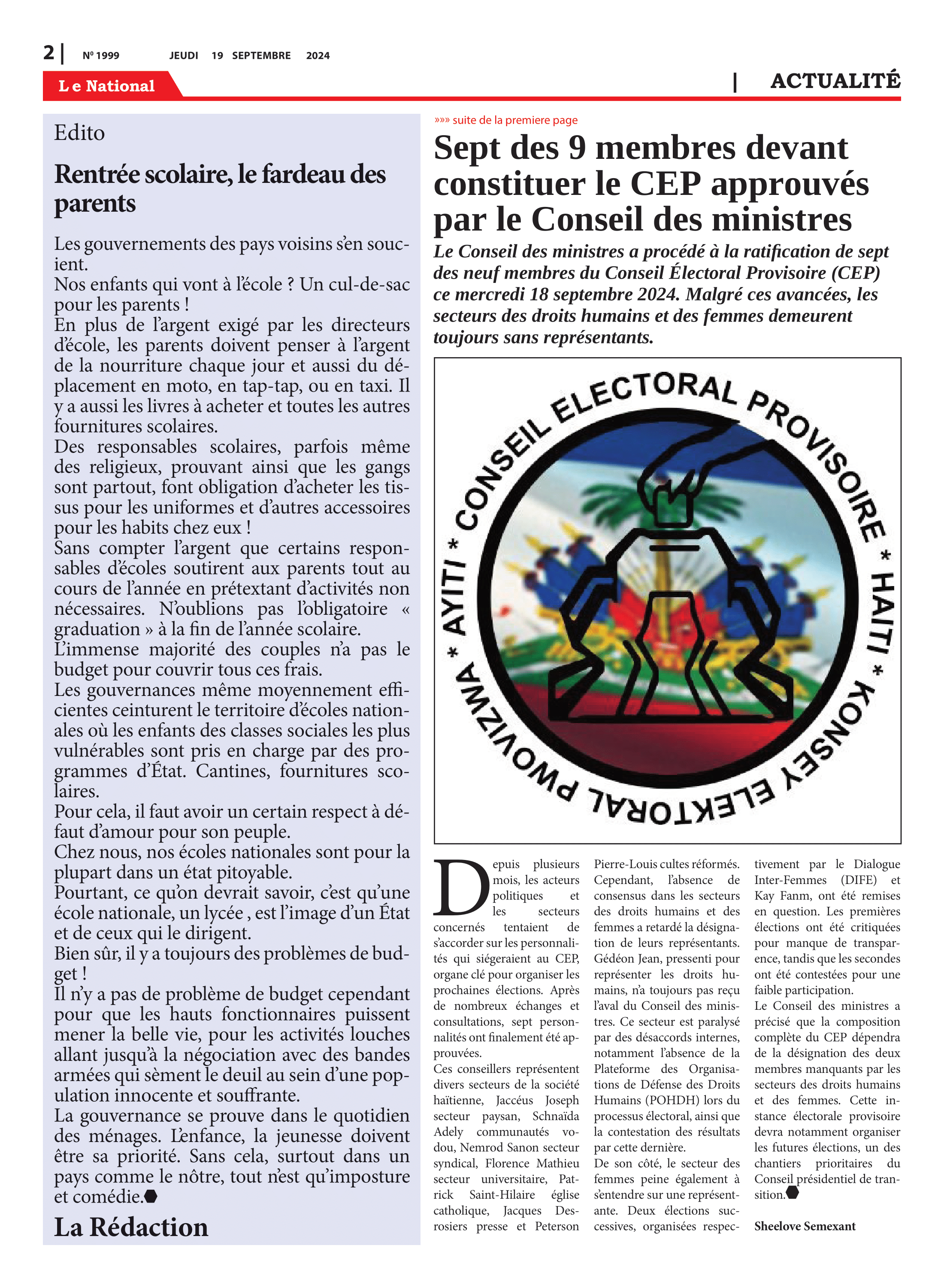 Page 2 de l'édition 1999