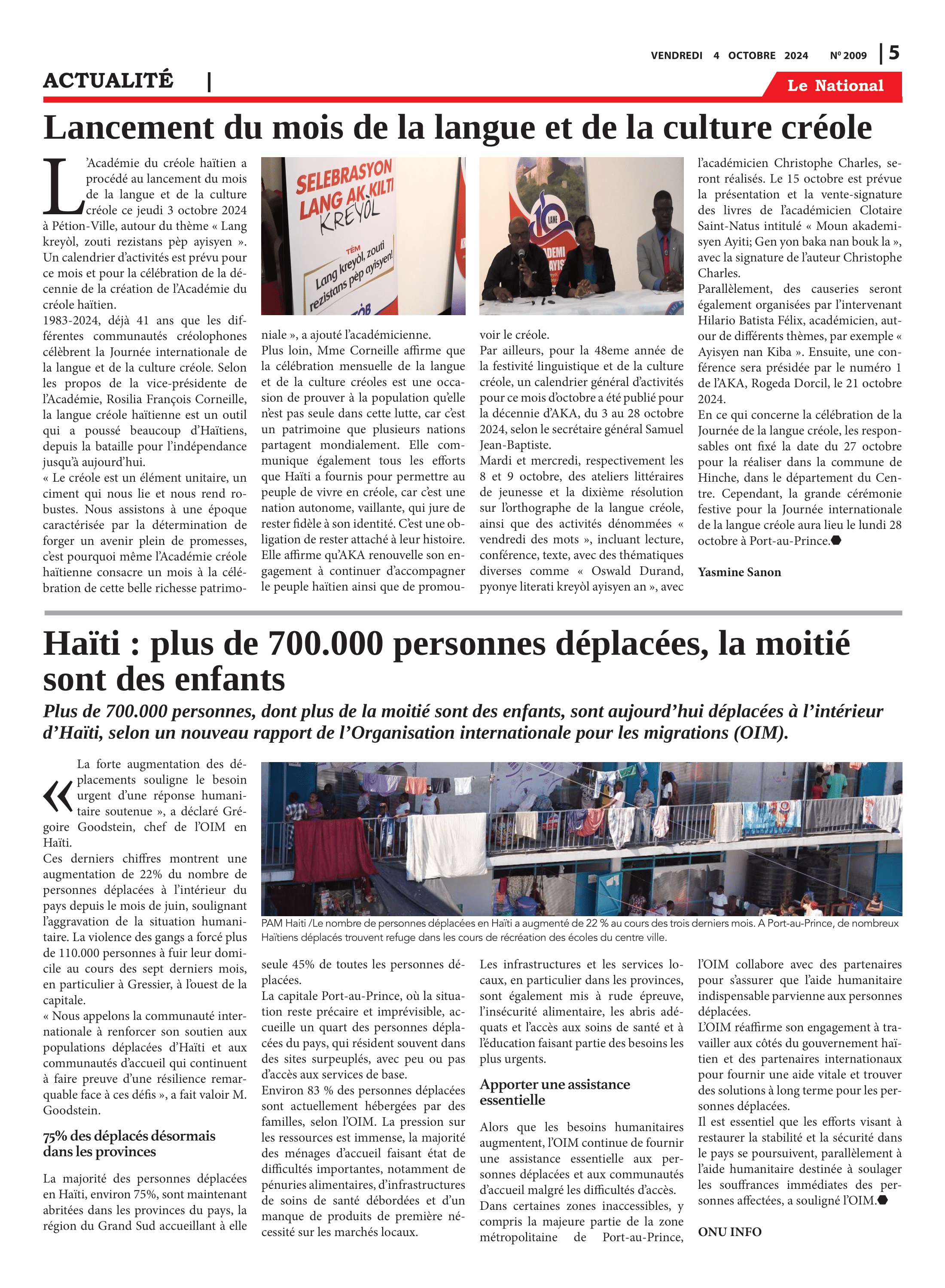Page 5 de l'édition 2009