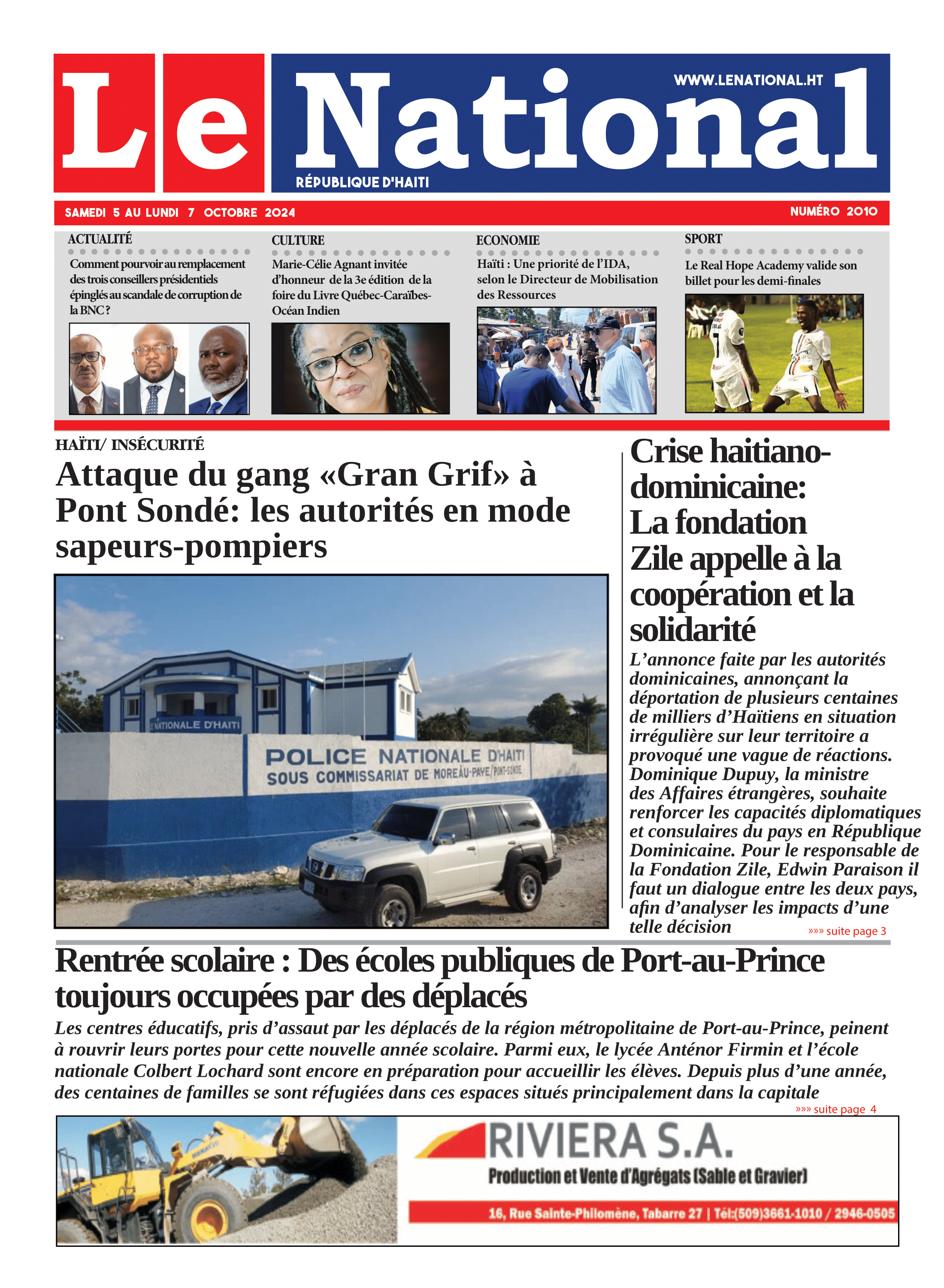 Page 1 de l'édition 2010