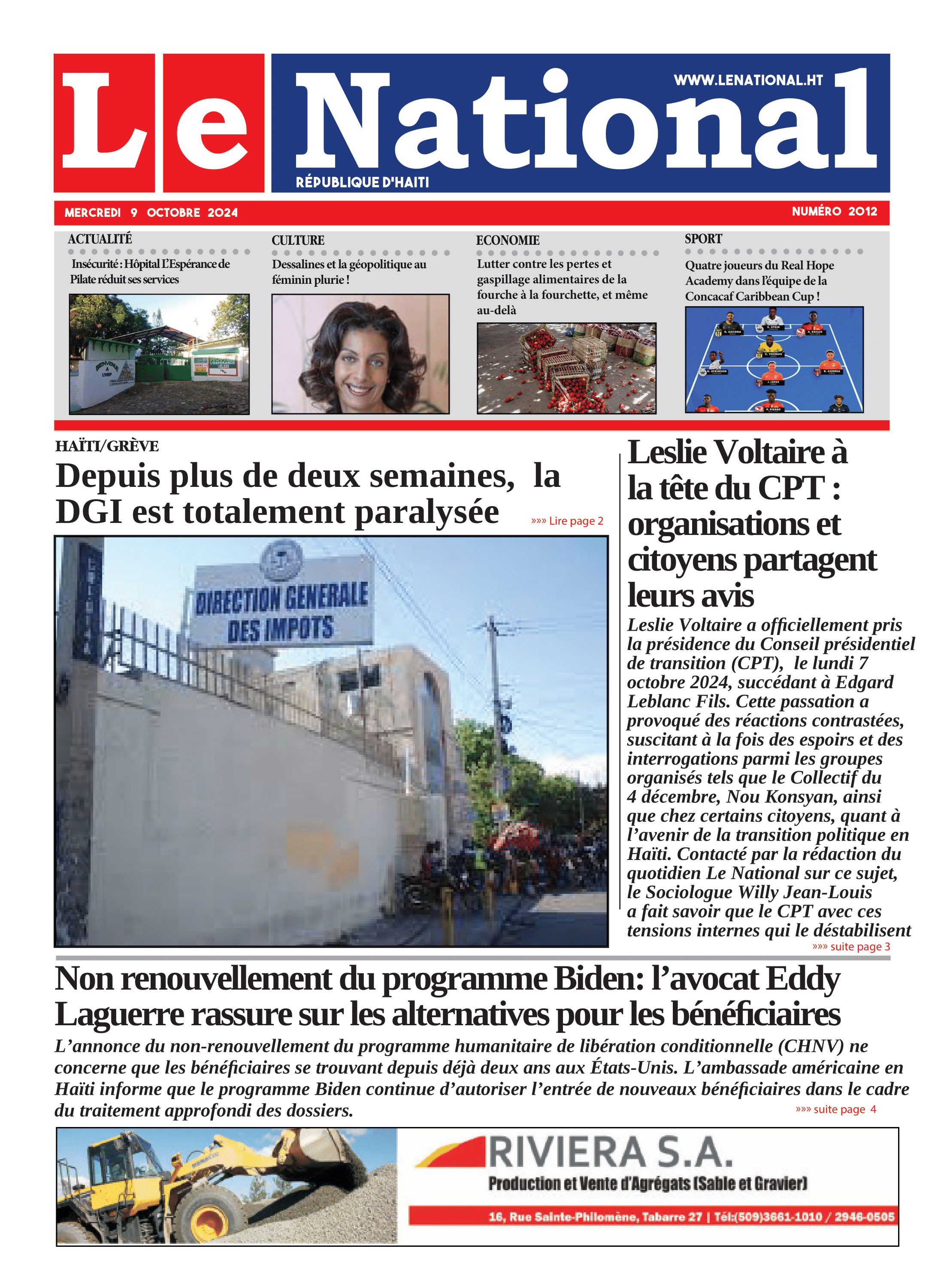 Page 1 de l'édition 2012