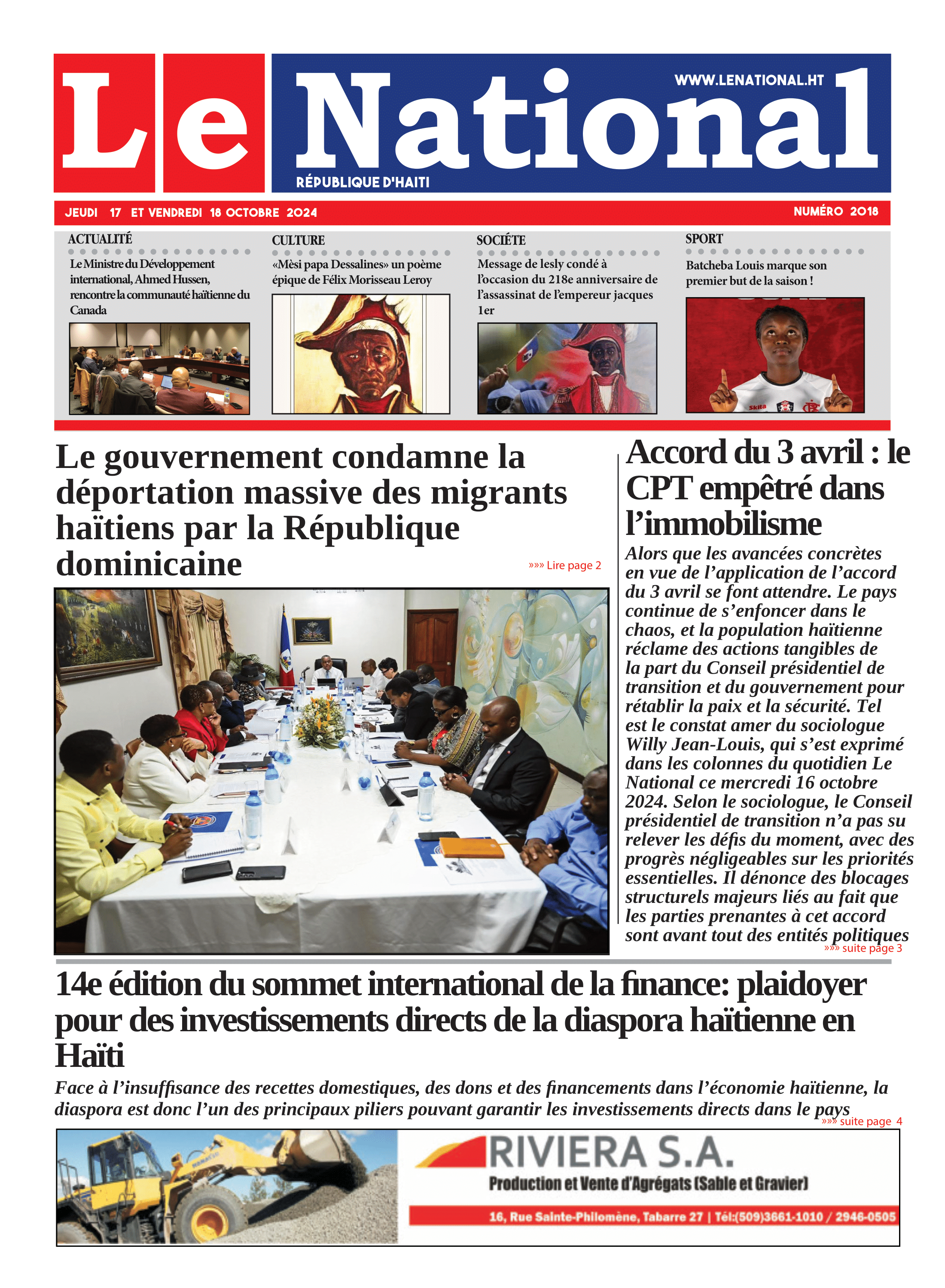 Page 1 de l'édition 2018