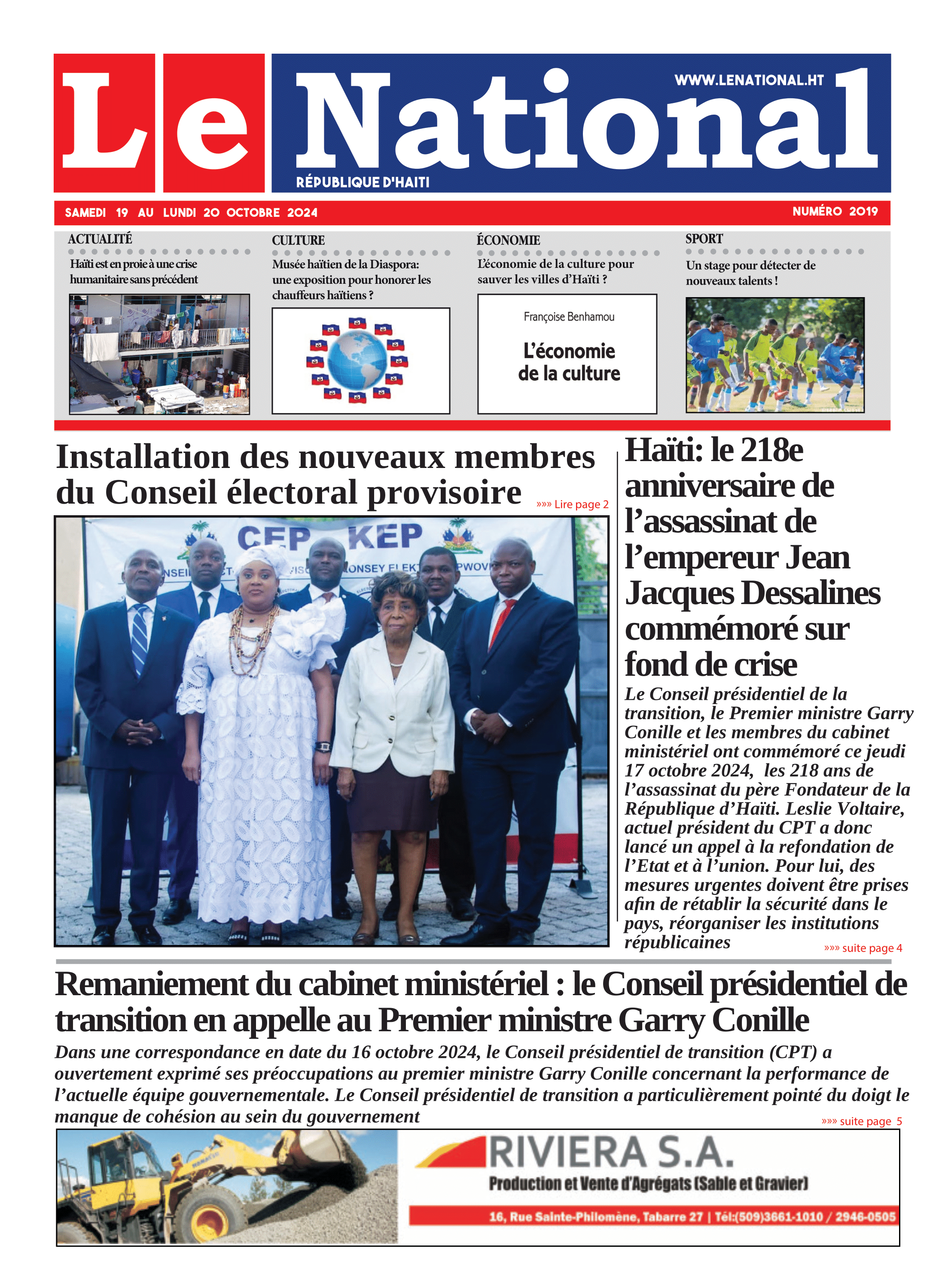 Page 1 de l'édition 2019