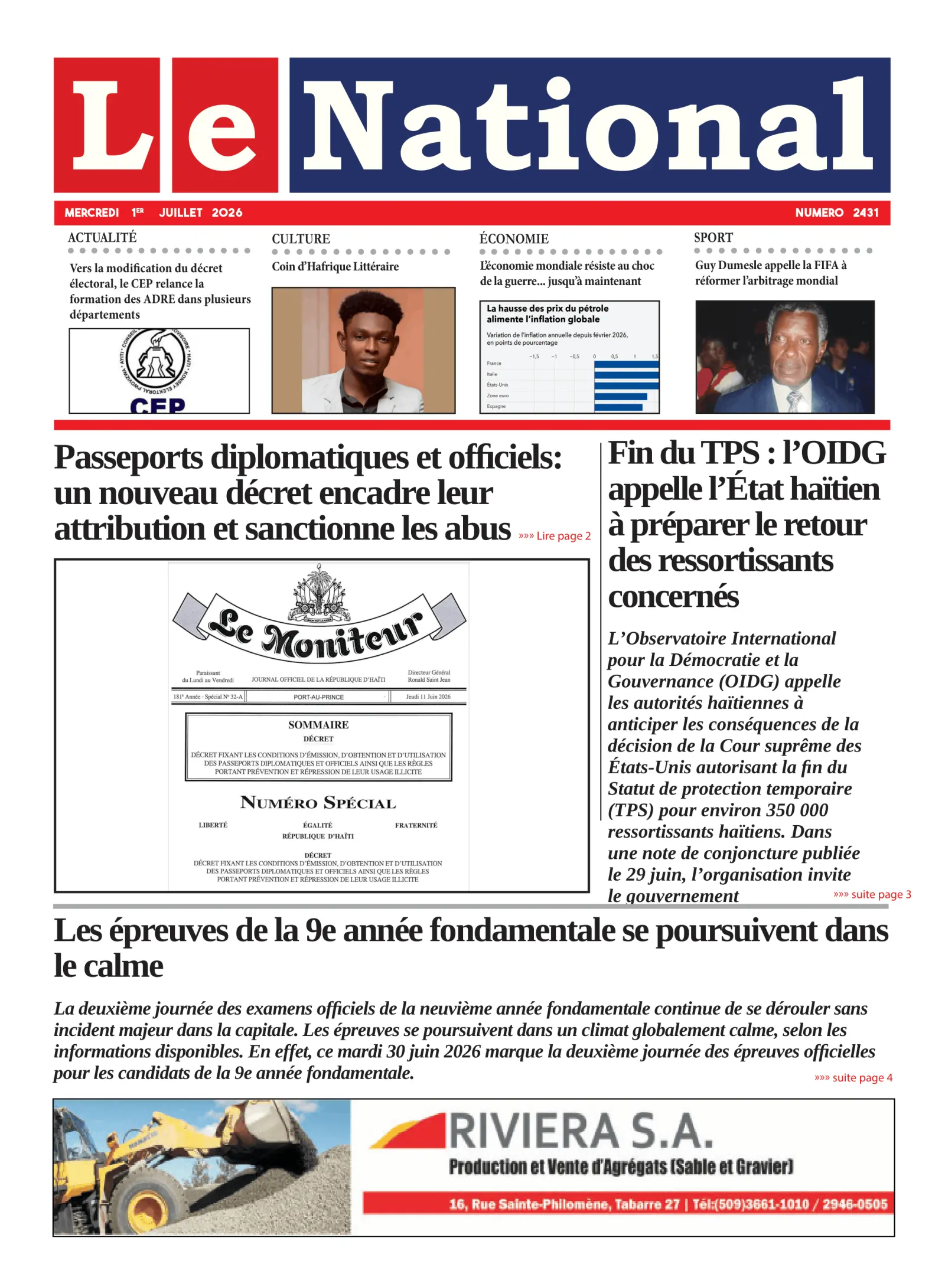 Page 1 de l'édition 2431
