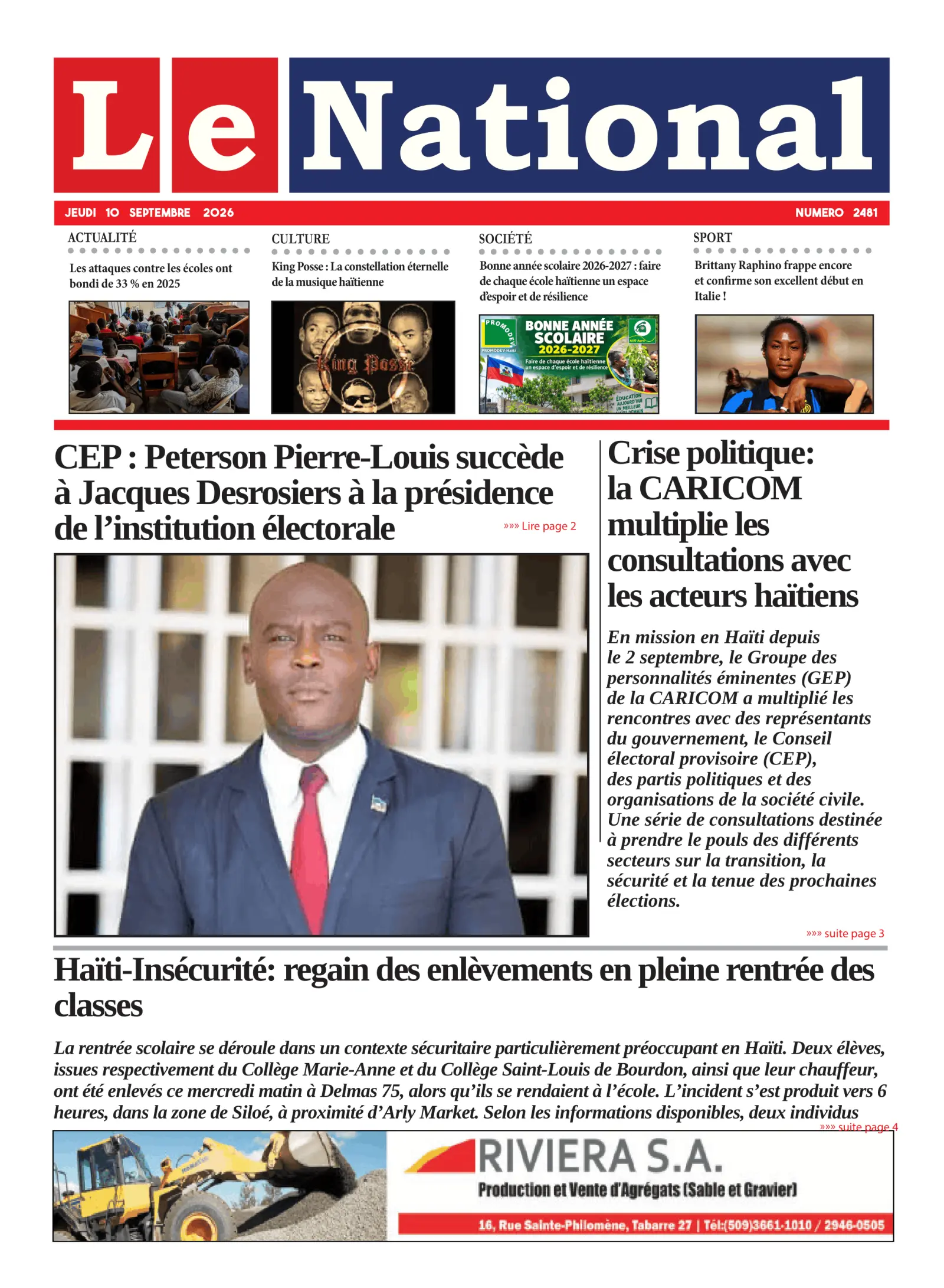 Page 1 de l'édition 2481