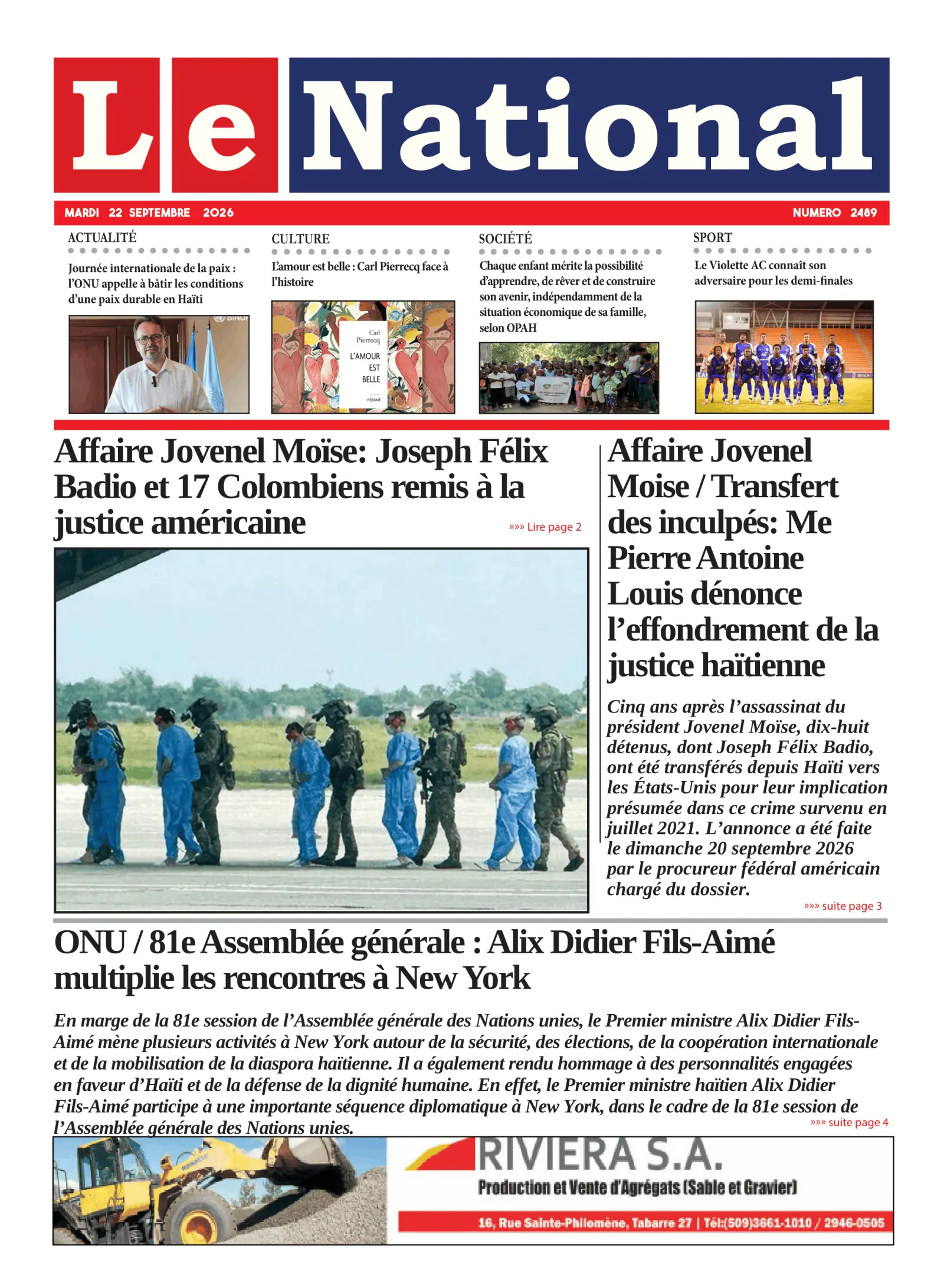 Page 1 de l'édition 2489