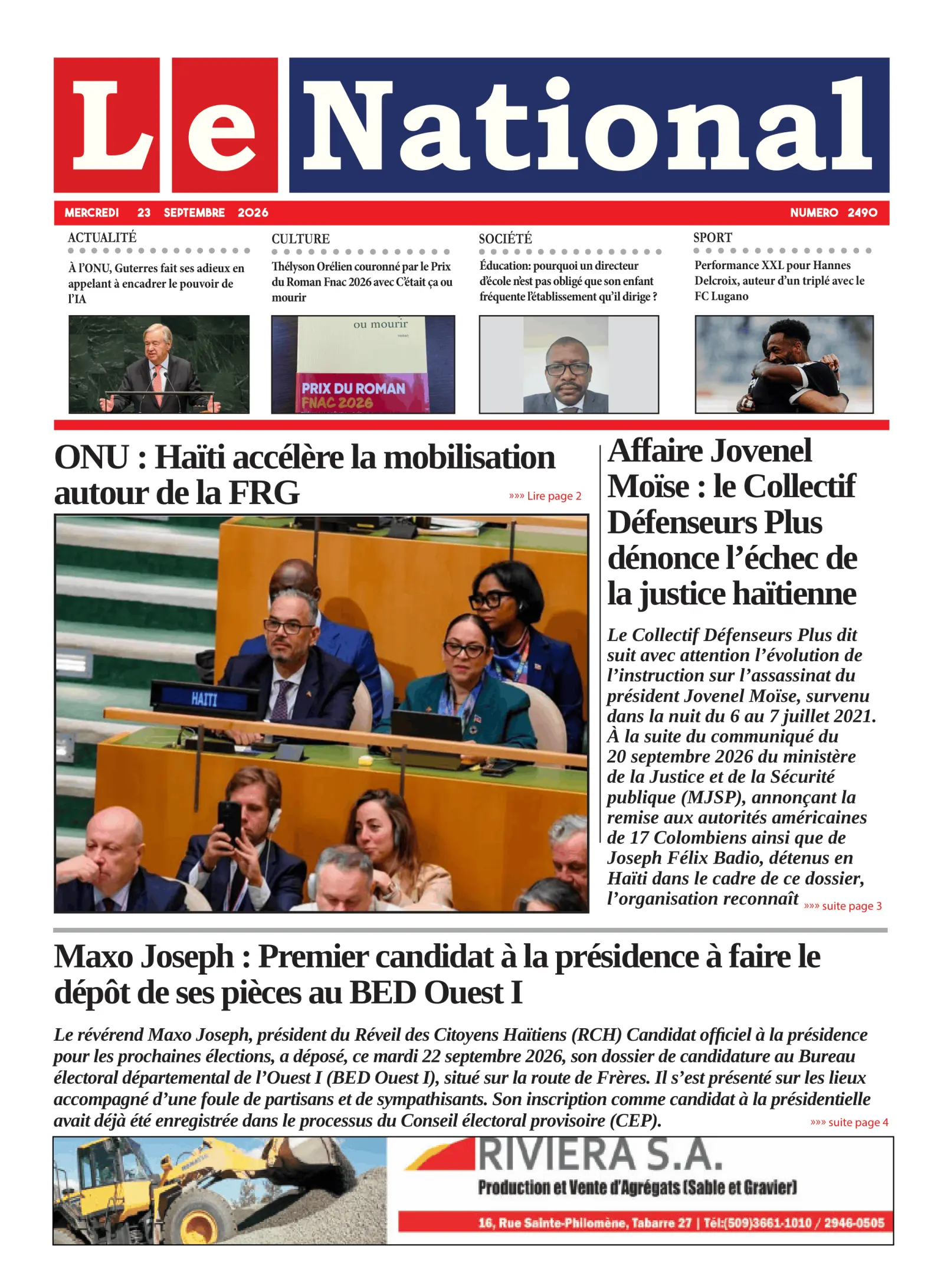 Page 1 de l'édition 2490