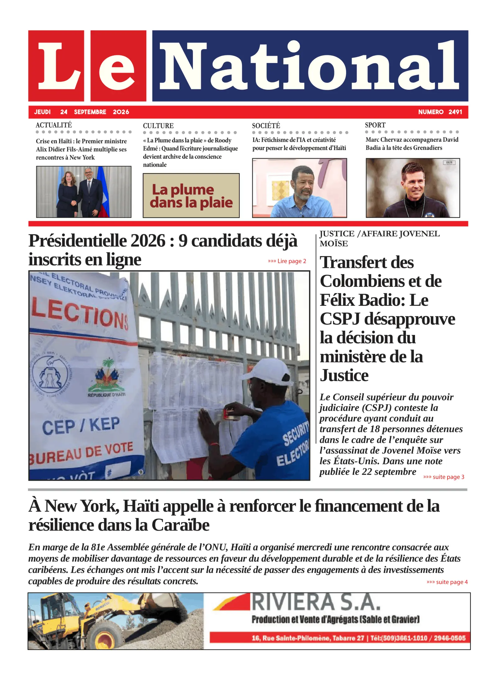 Page 1 de l'édition 2491
