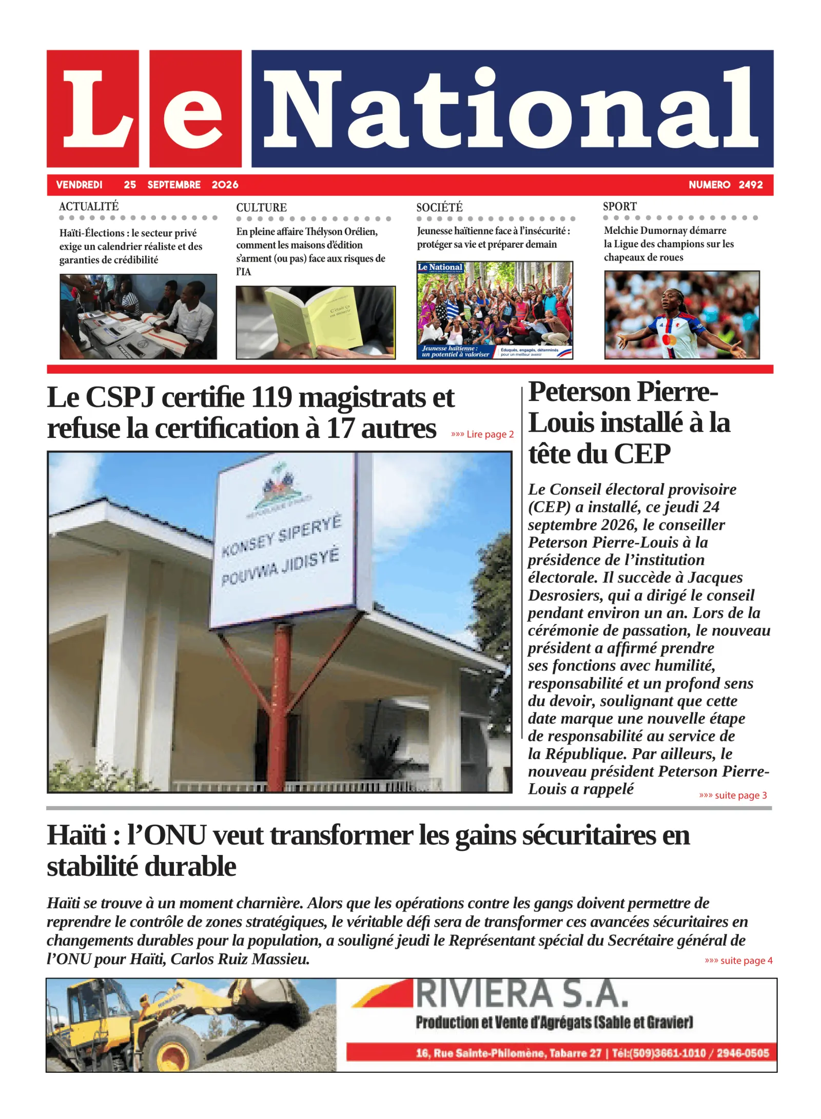 Page 1 de l'édition 2492