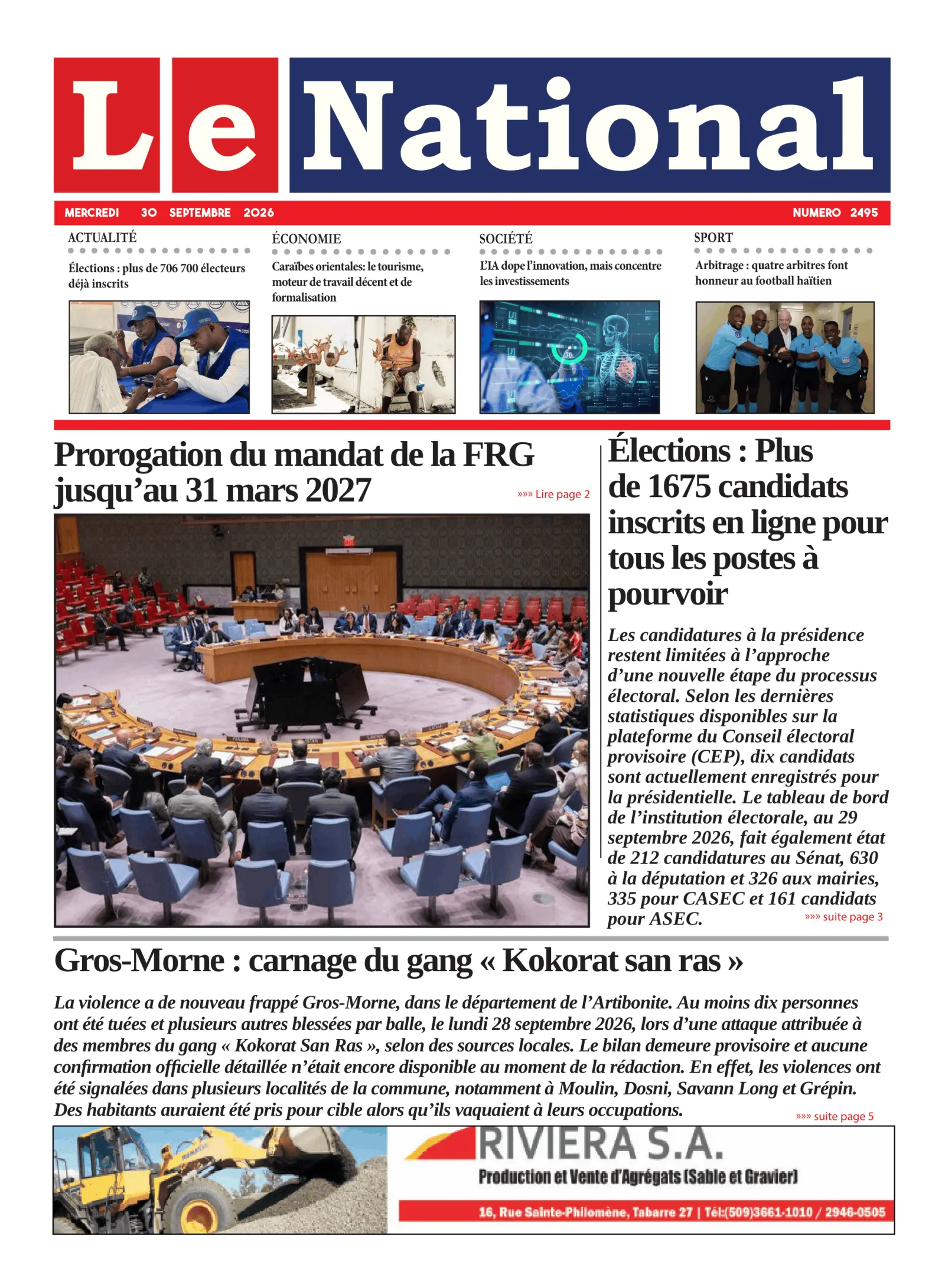 Page 1 de l'édition 2495