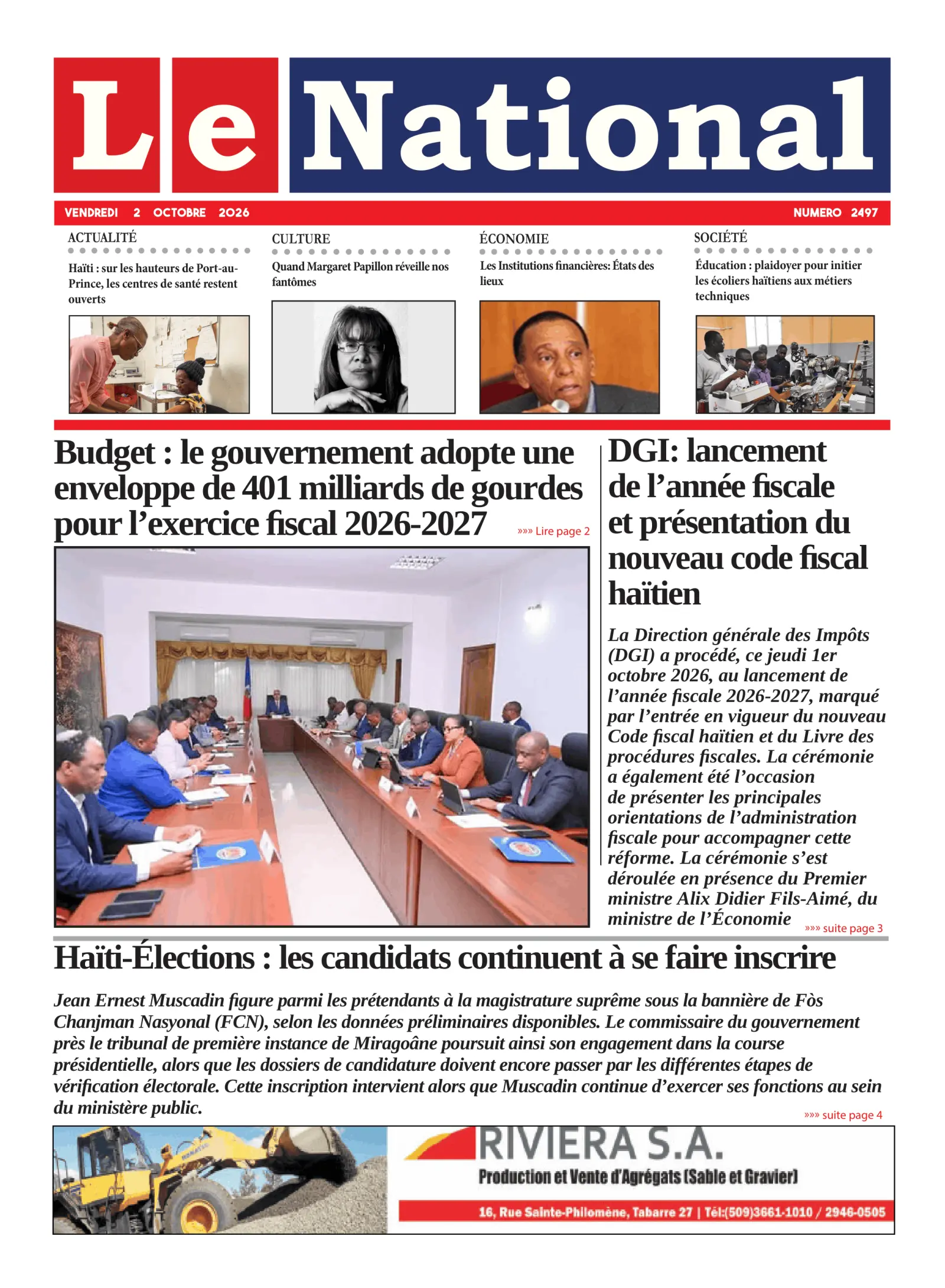 Page 1 de l'édition 2497