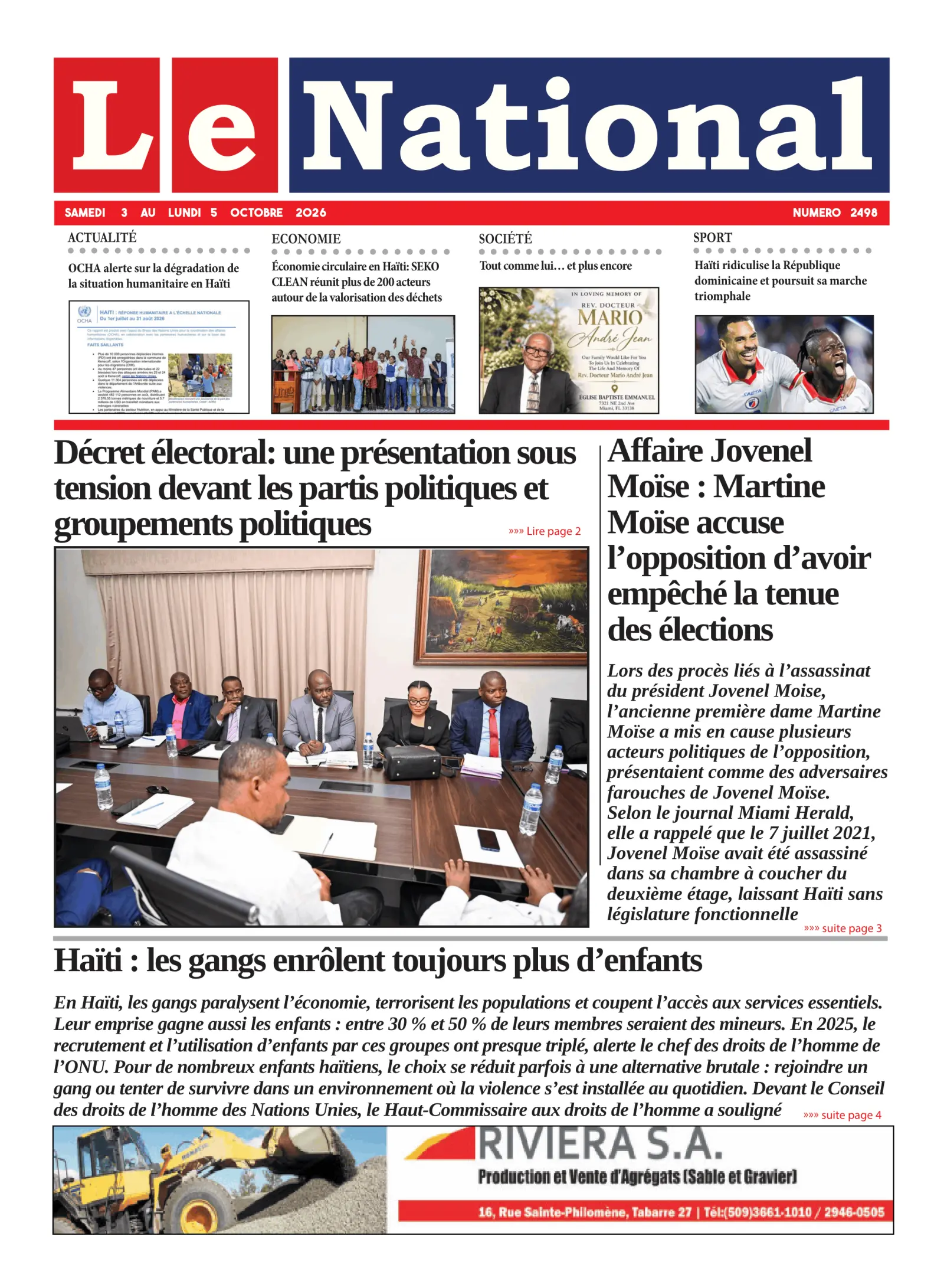 Page 1 de l'édition 2498