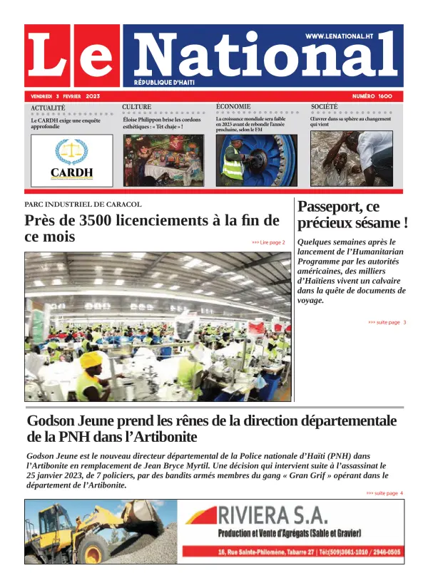 Une de l'édition 1600