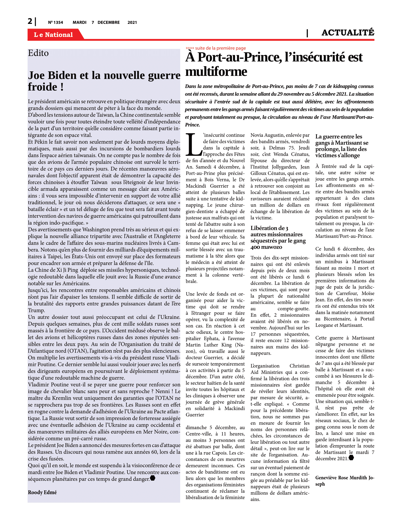 Page 2 de l'édition 1354