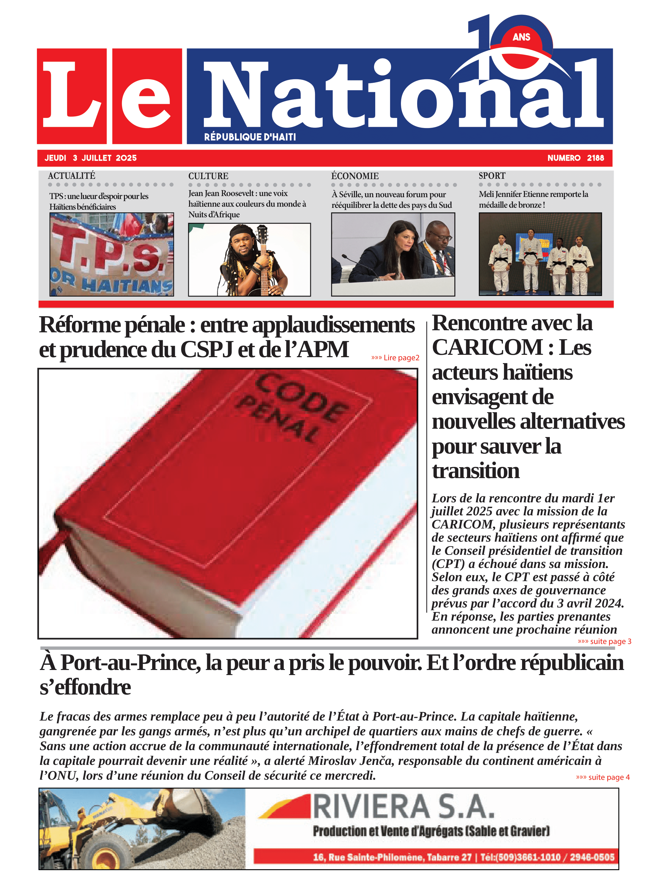 Page 1 de l'édition 2188
