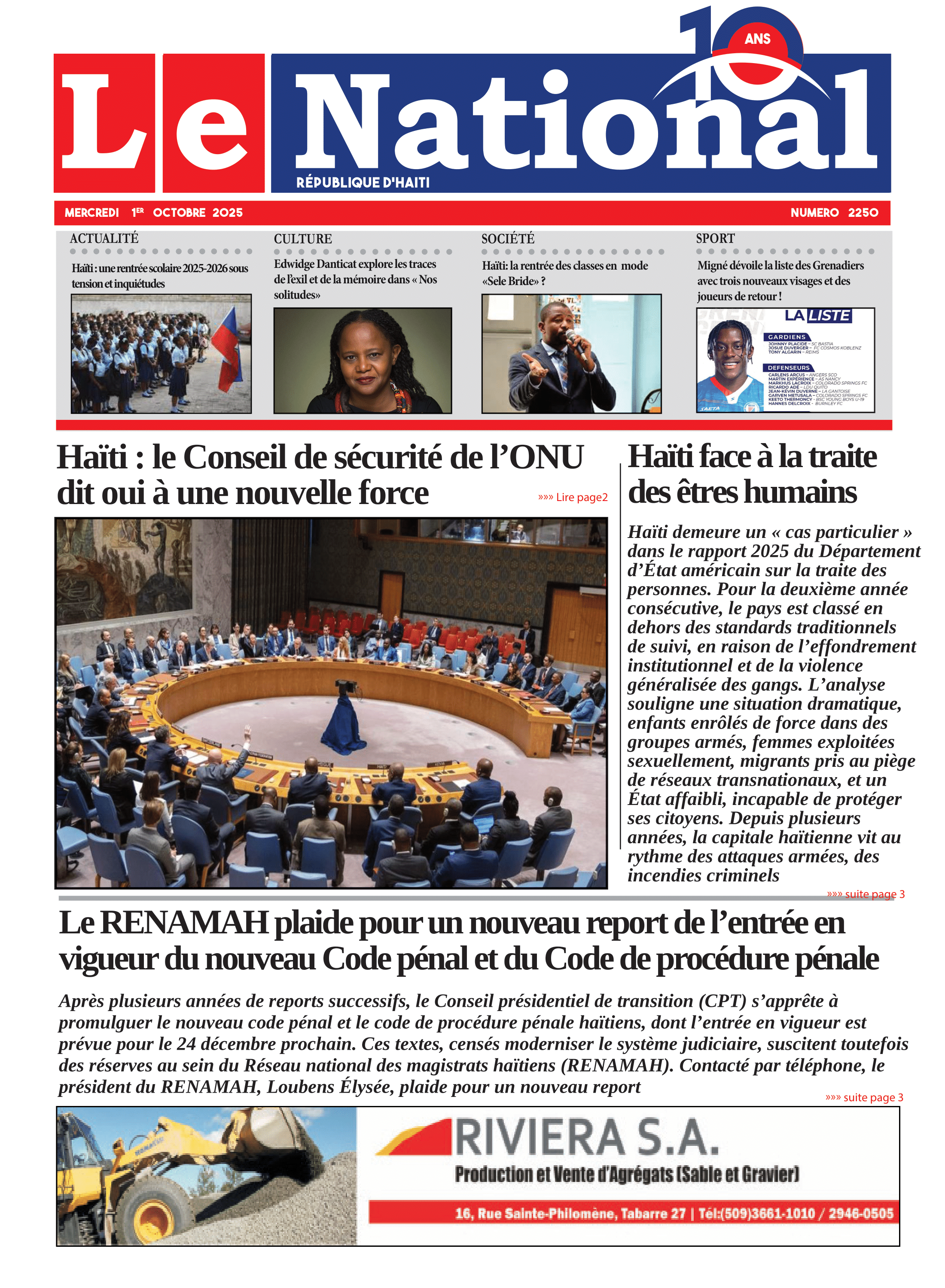 Page 1 de l'édition 2250