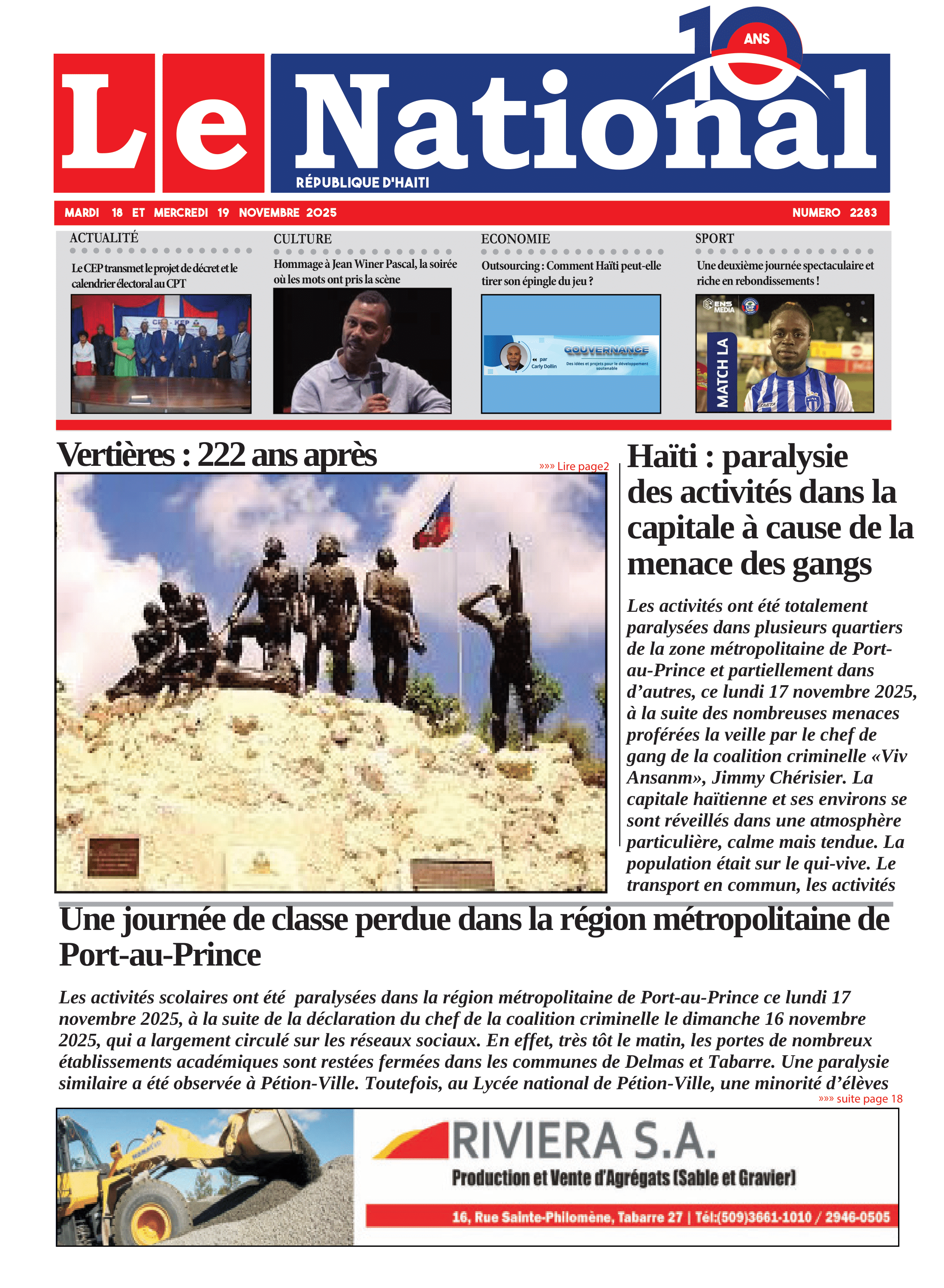 Page 1 de l'édition 2283