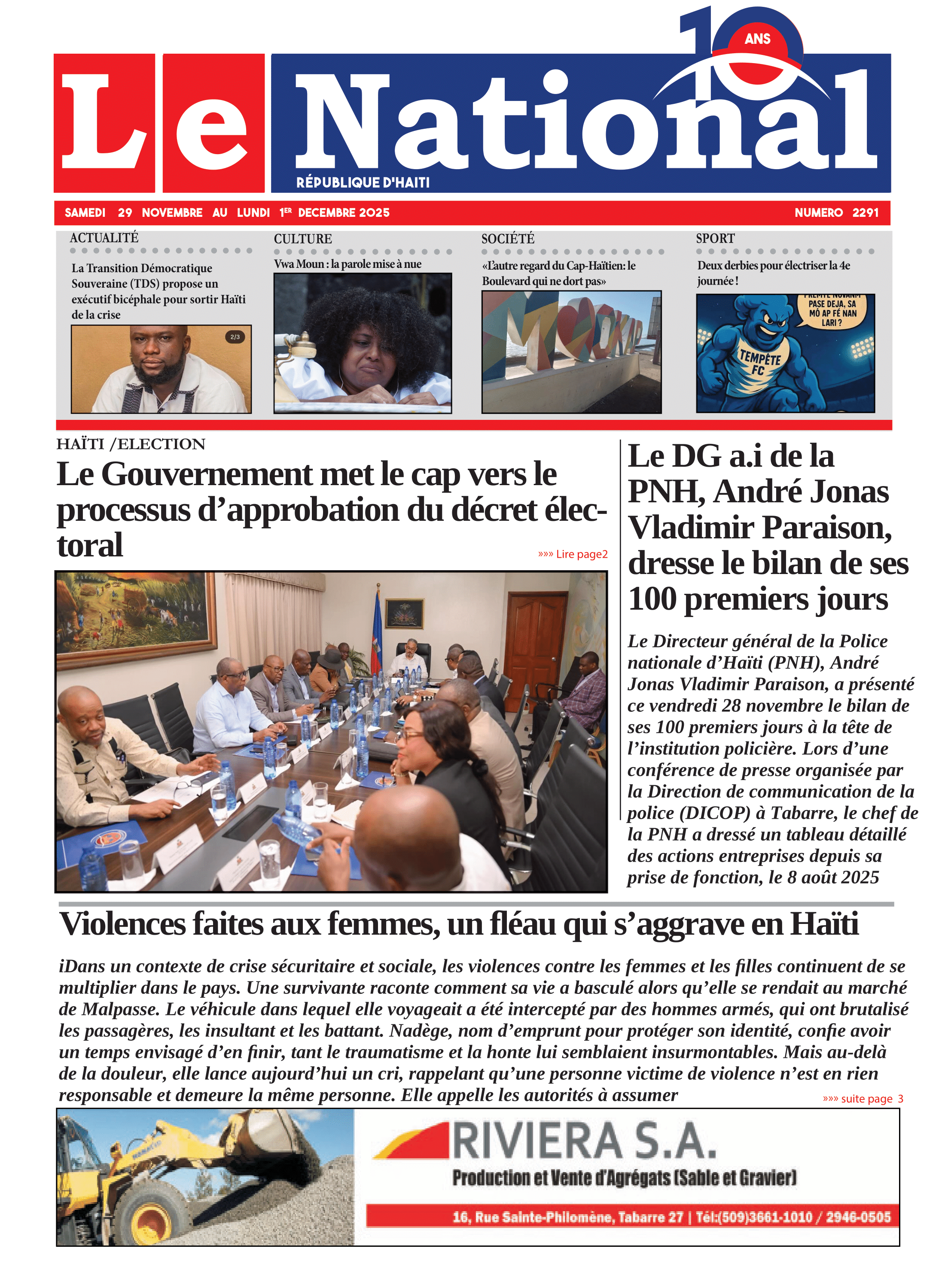 Page 1 de l'édition 2291