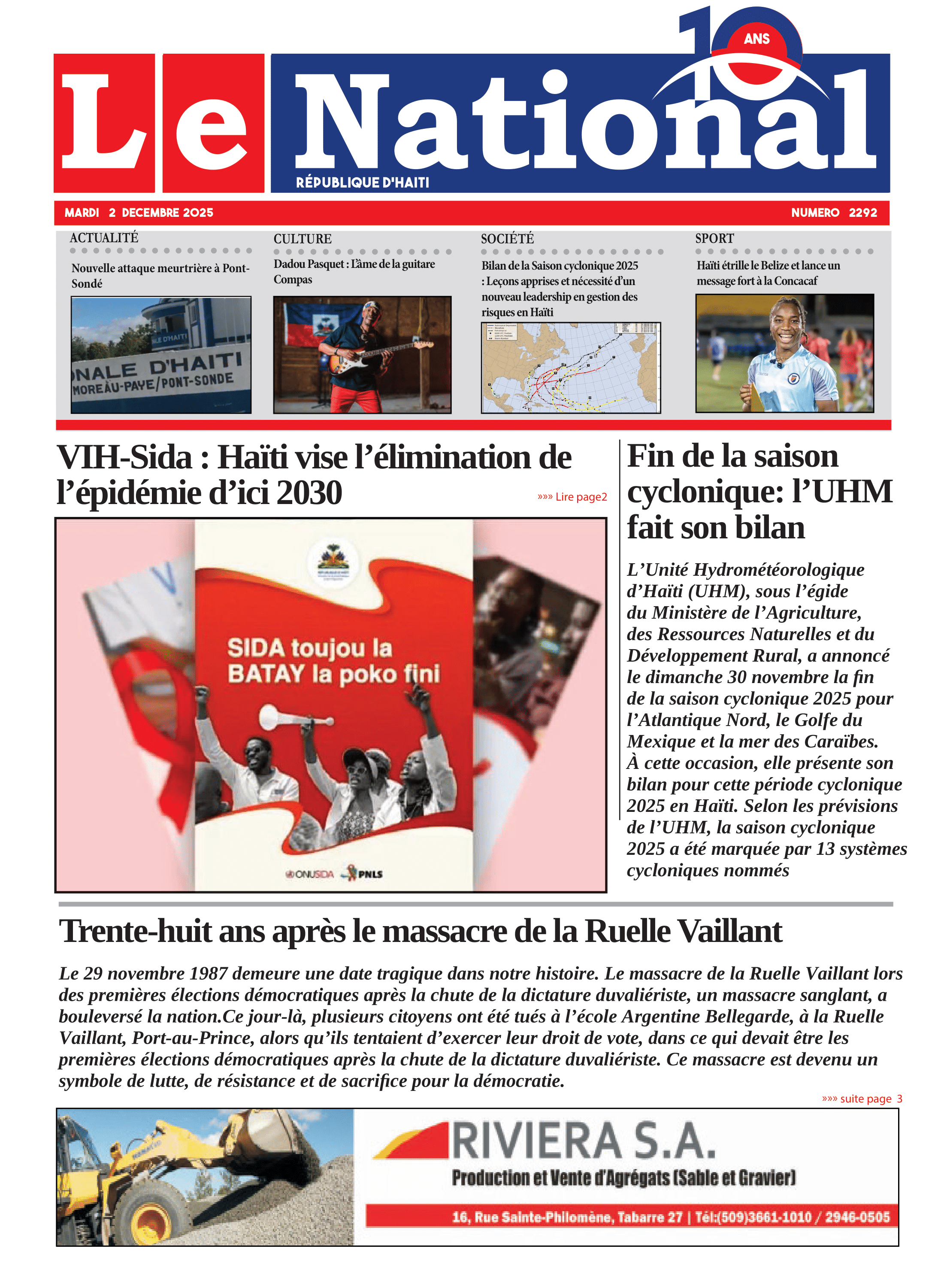 Page 1 de l'édition 2292