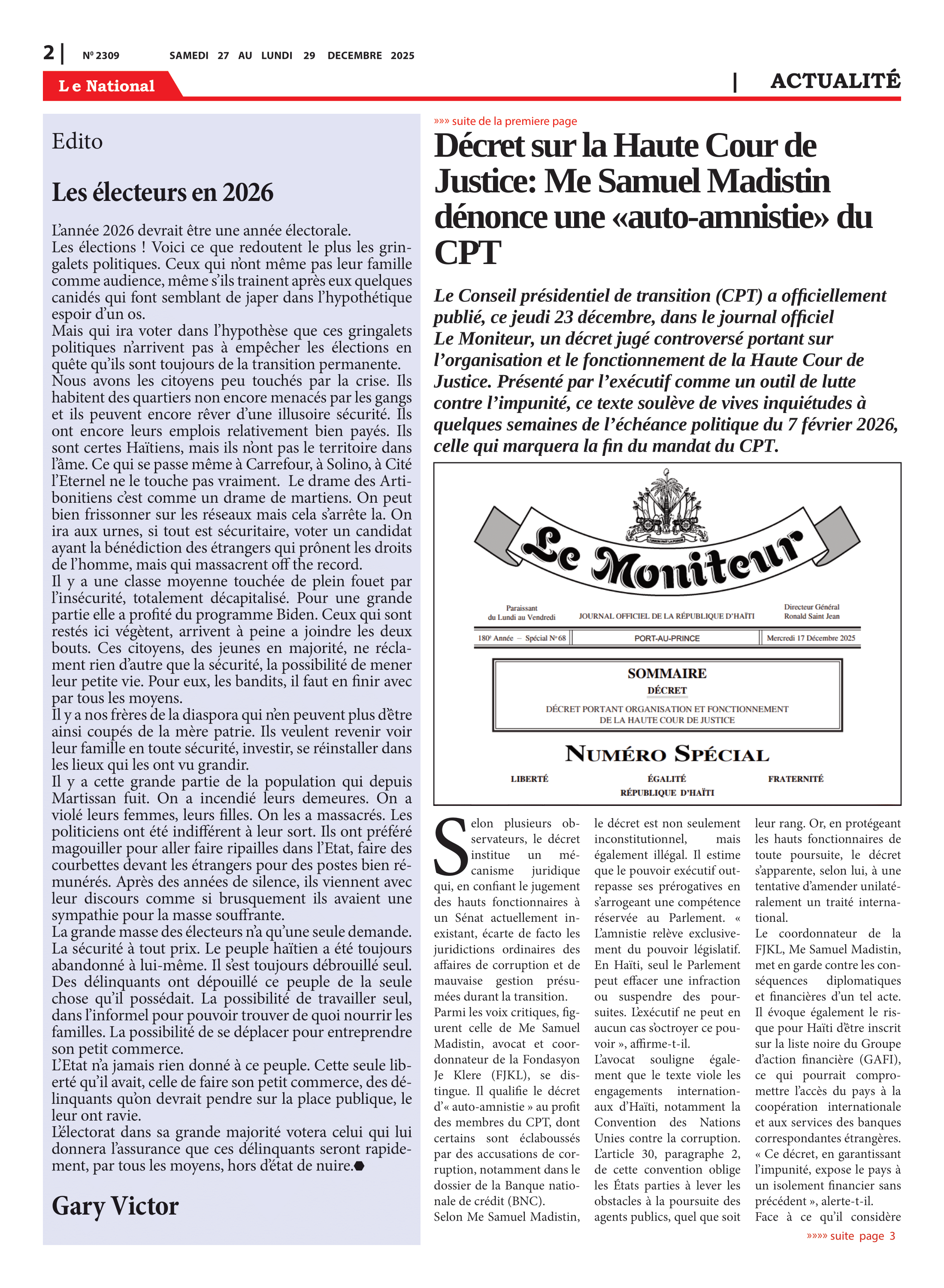 Page 2 de l'édition 2309