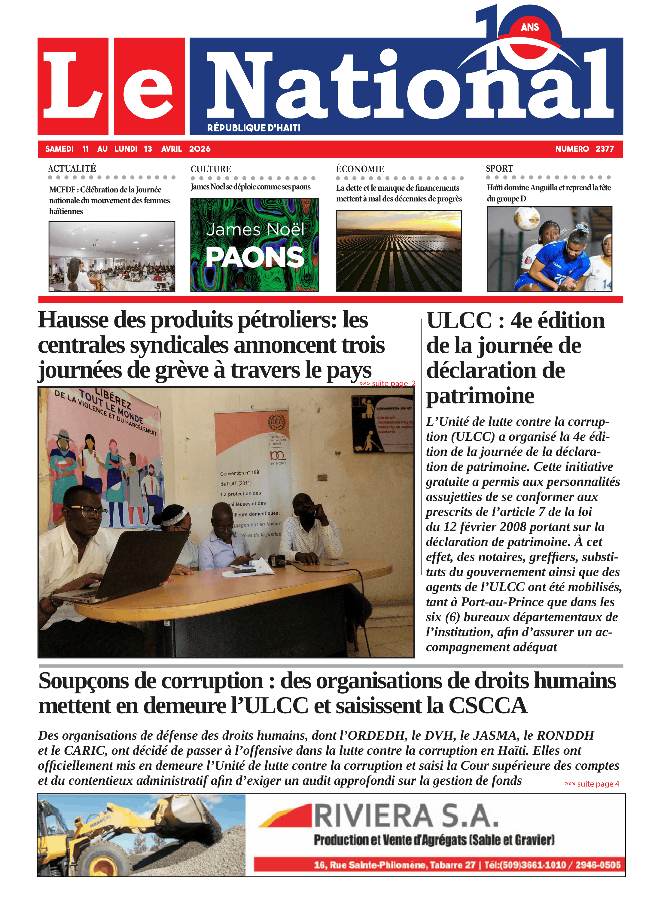 Page 1 de l'édition 2377