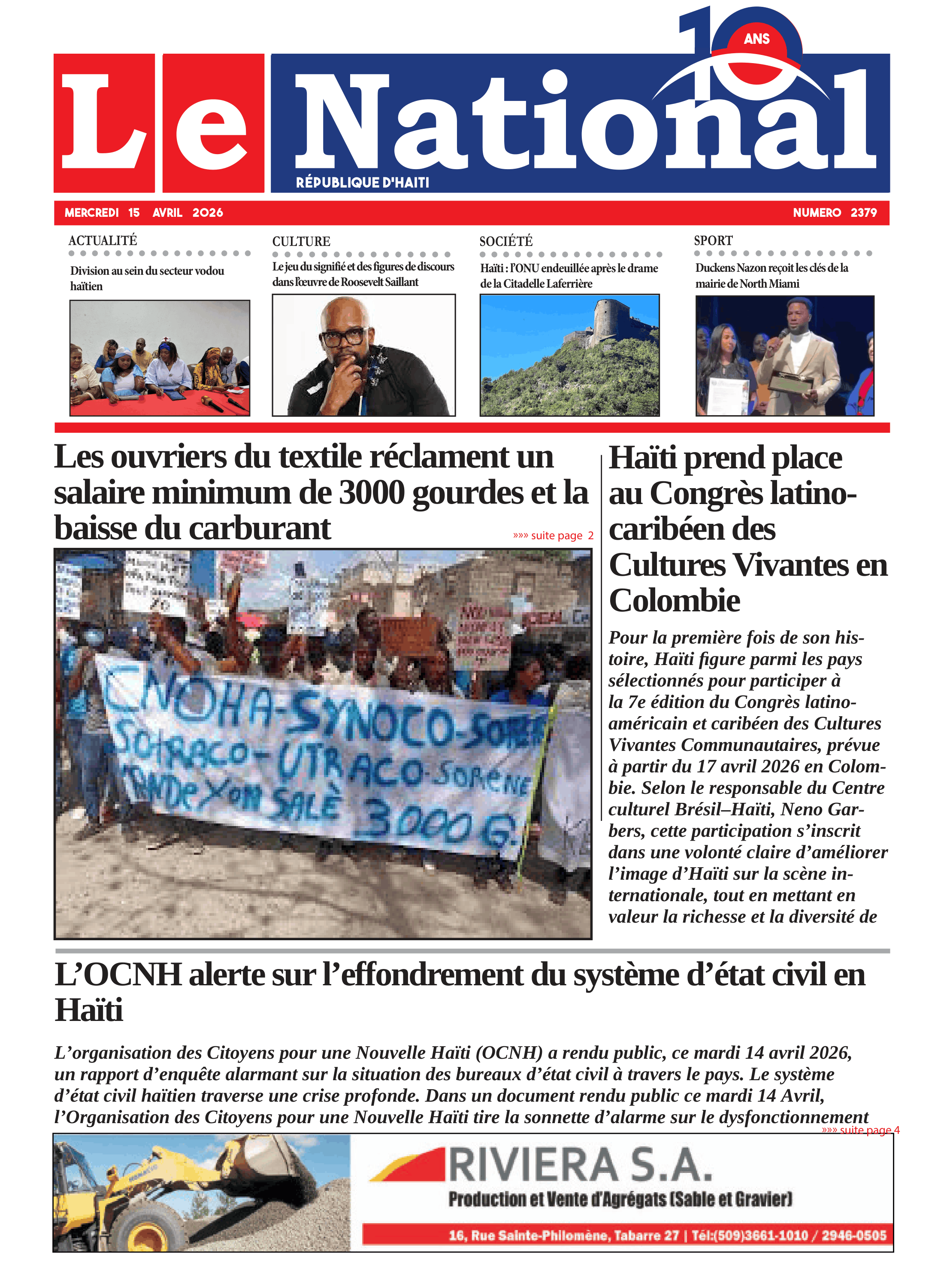 Page 1 de l'édition 2379