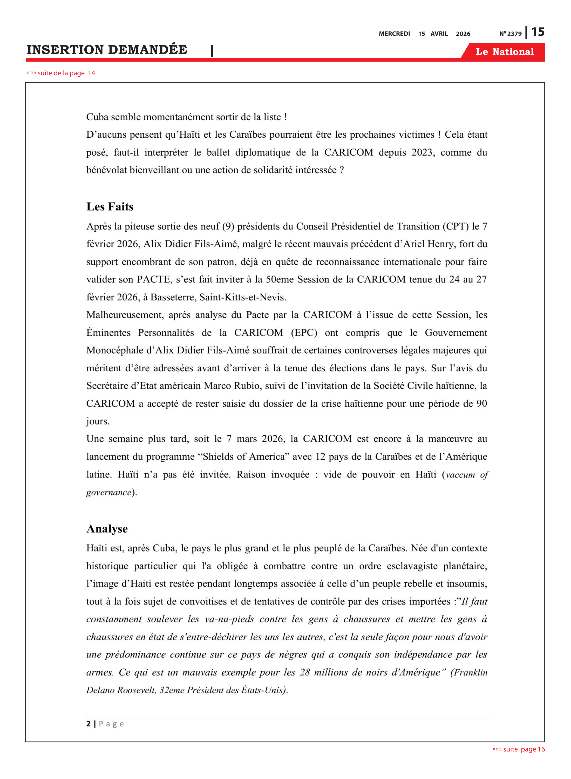 Page 15 de l'édition 2379