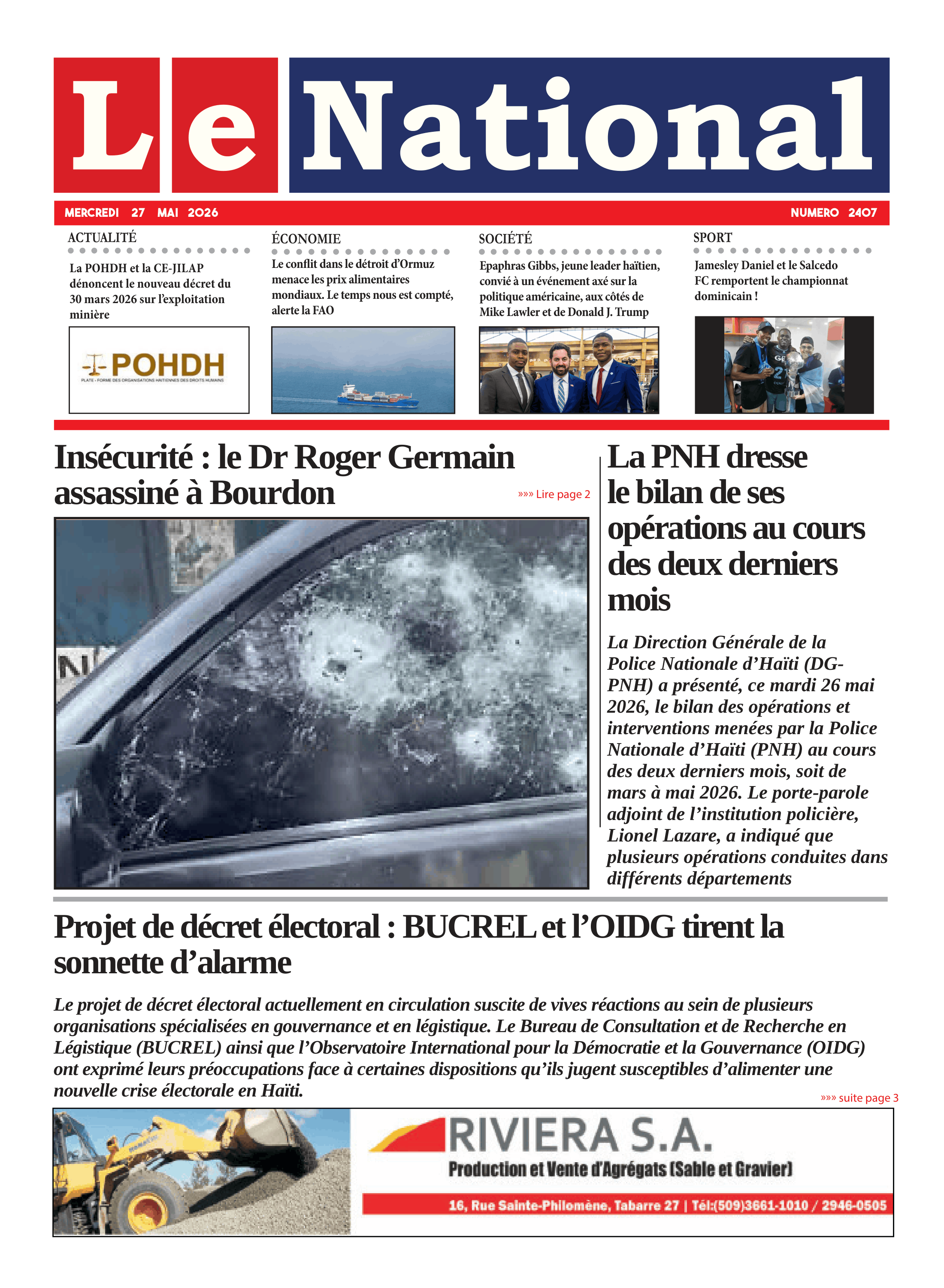 Page 1 de l'édition 2407