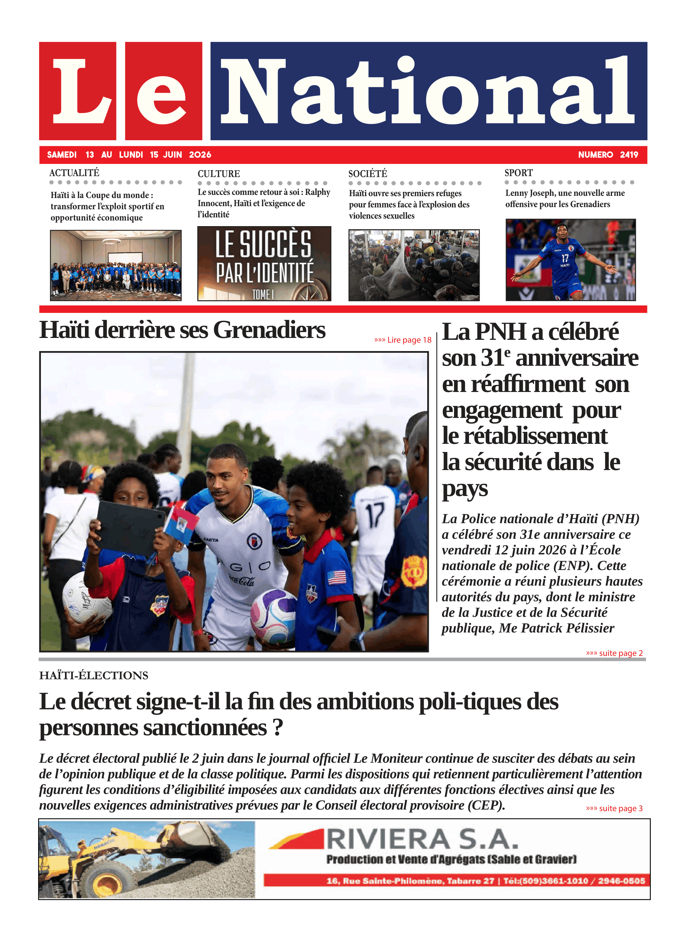 Page 1 de l'édition 2419