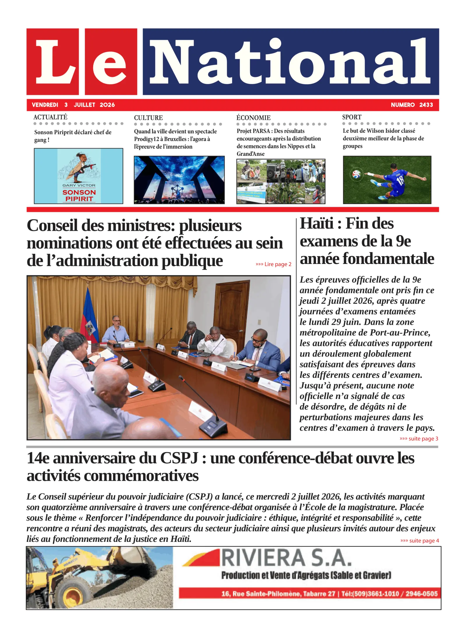 Page 1 de l'édition 2433