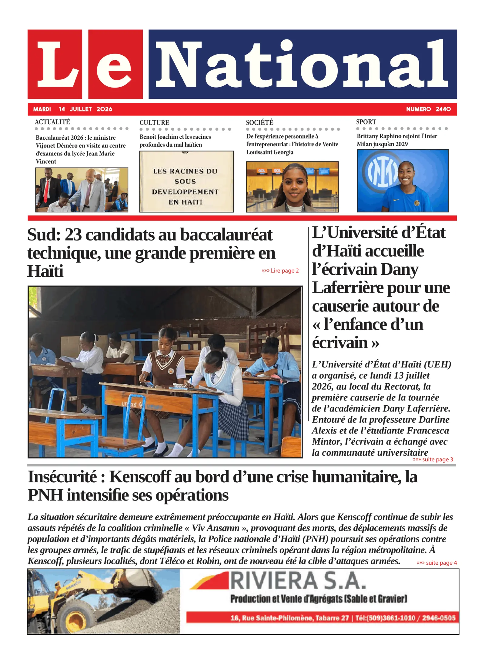 Page 1 de l'édition 2440