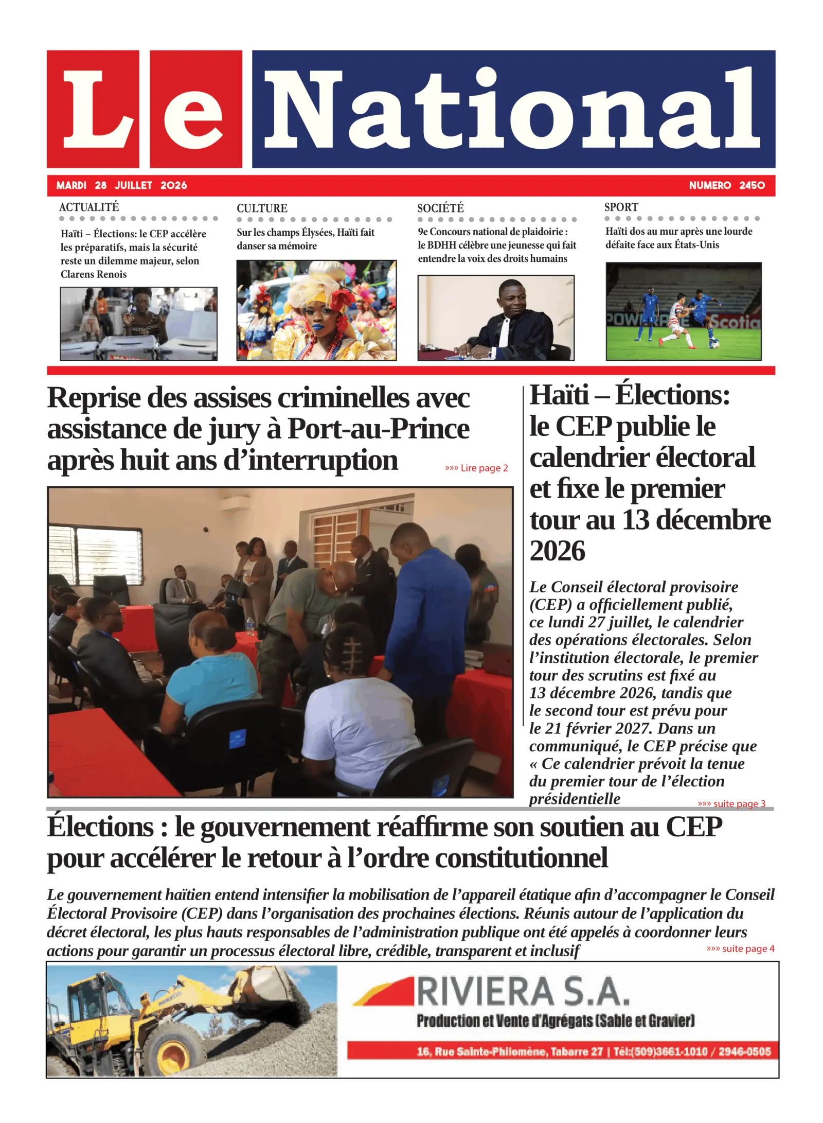 Page 1 de l'édition 2450