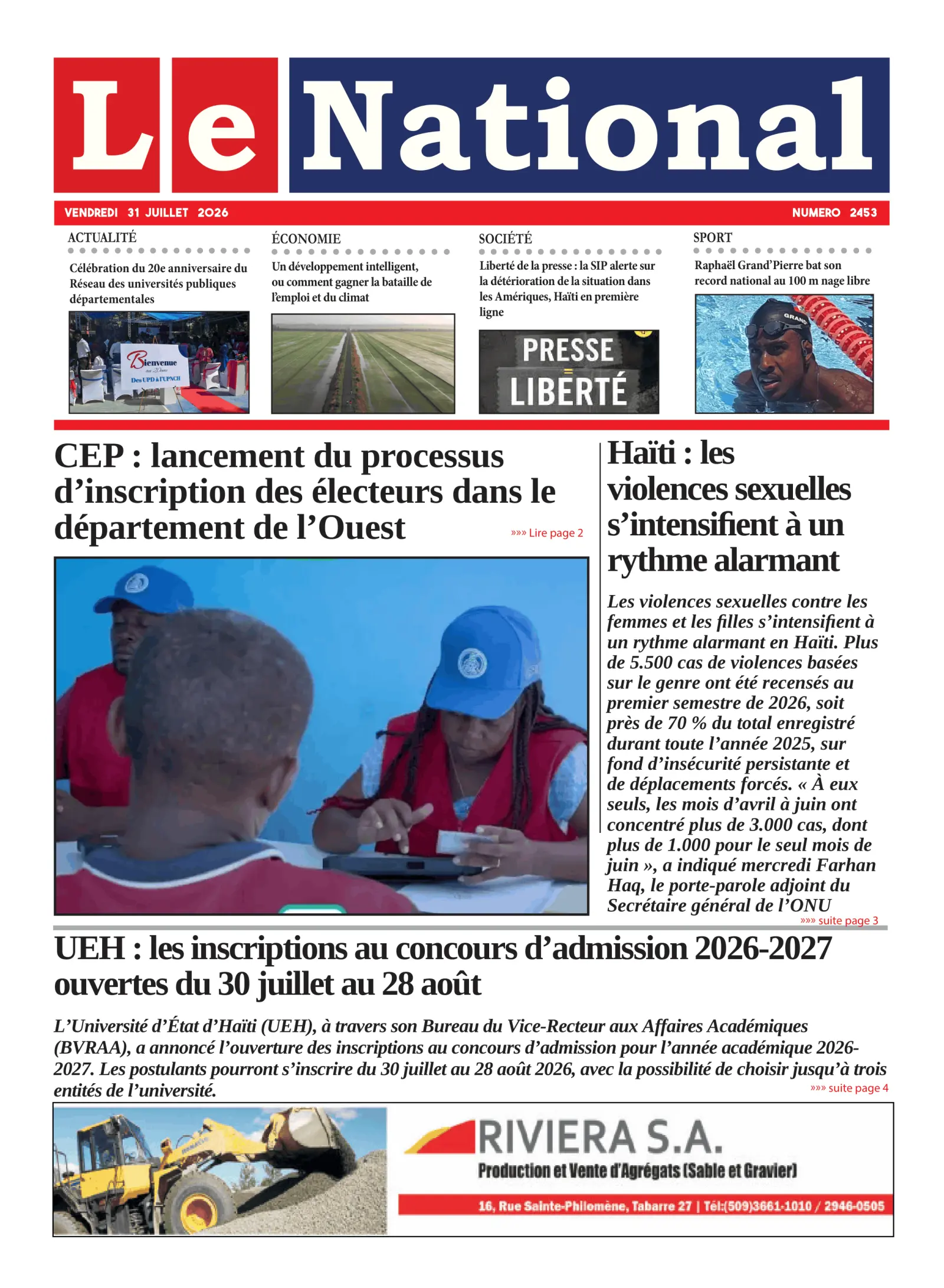 Page 1 de l'édition 2453
