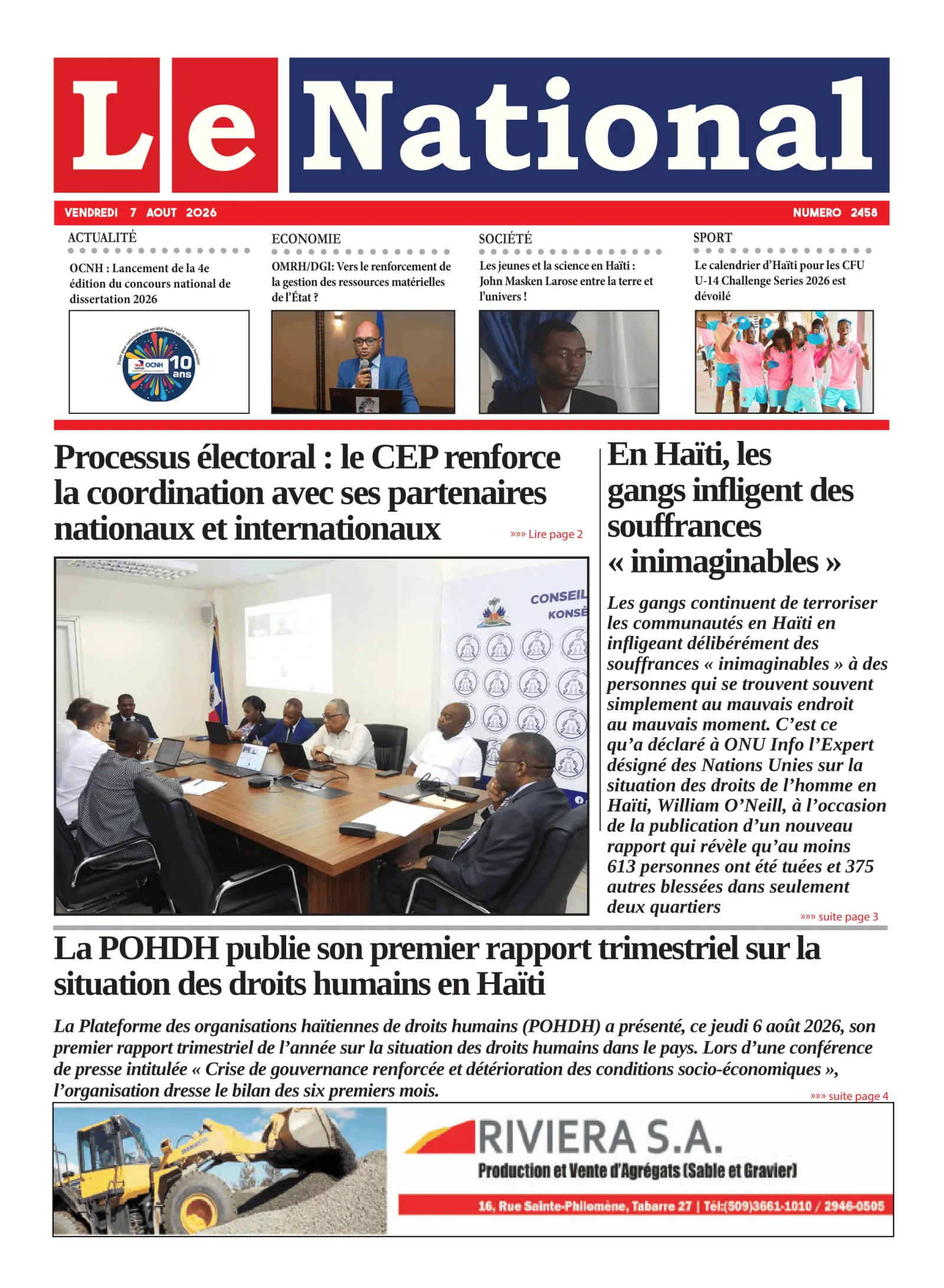 Page 1 de l'édition 2458