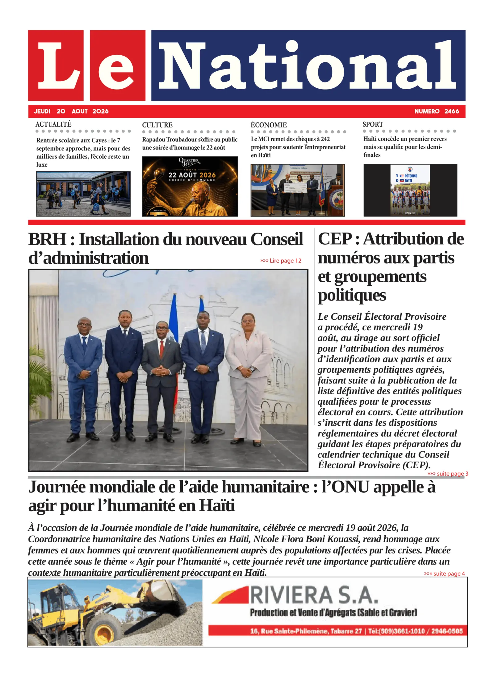 Page 1 de l'édition 2466