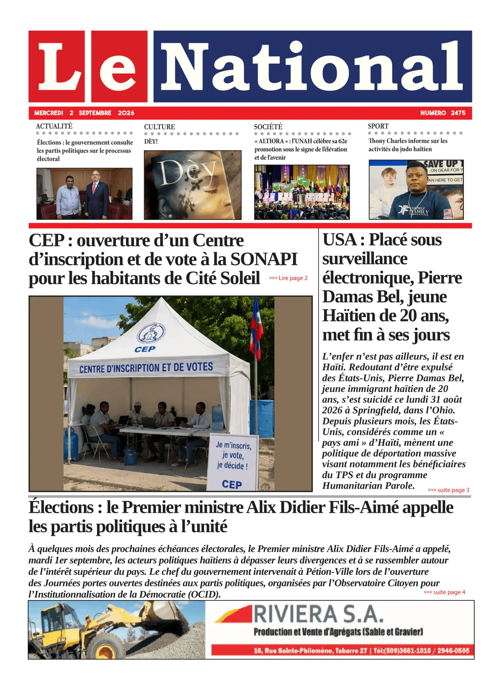 Page 1 de l'édition 2475