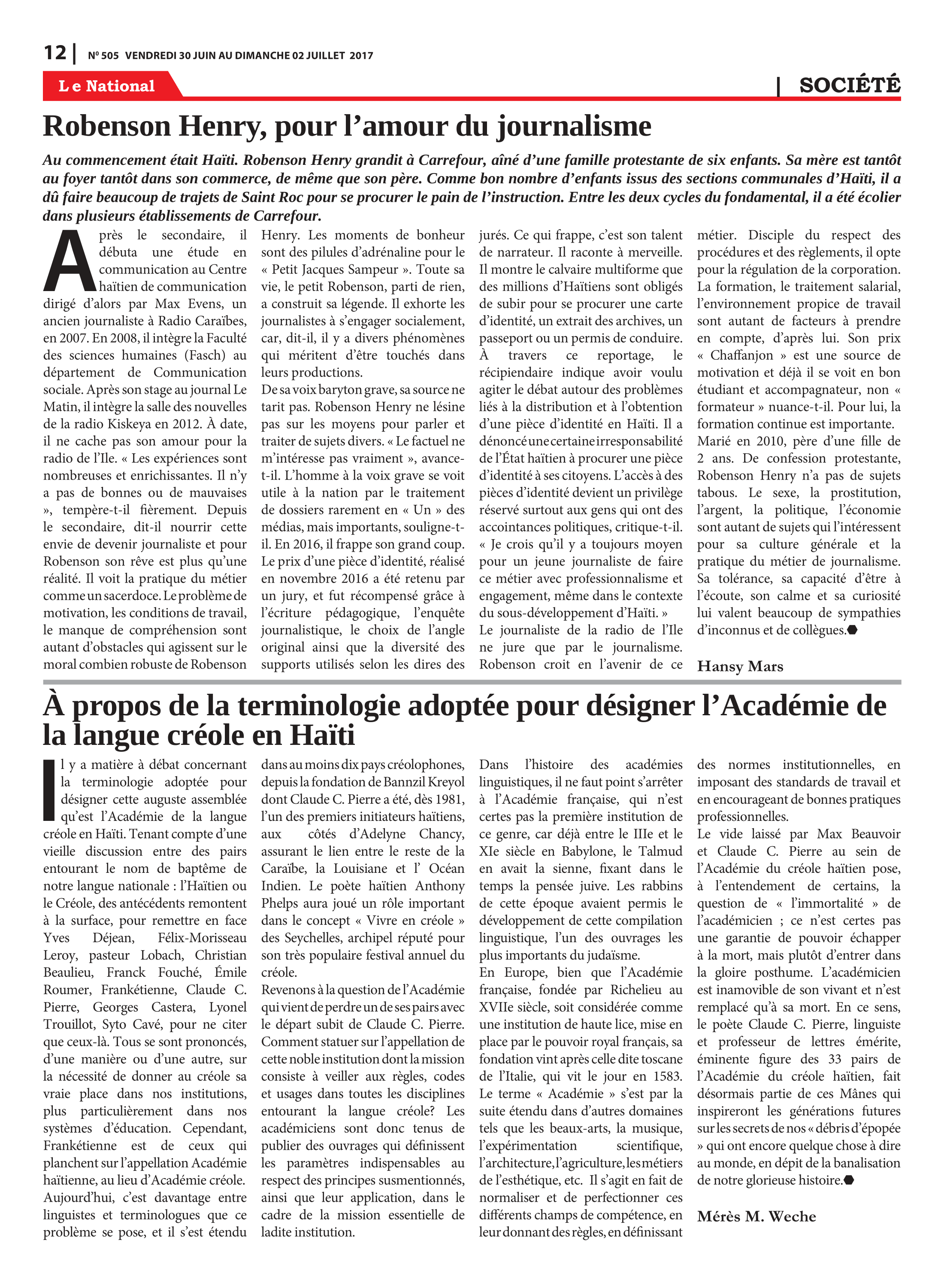 Page 12 de l'édition 505